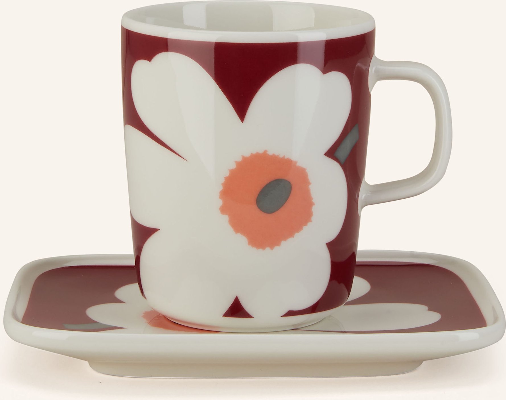 Marimekko Set Unikko Anniversary: Tasse Und Teller rot