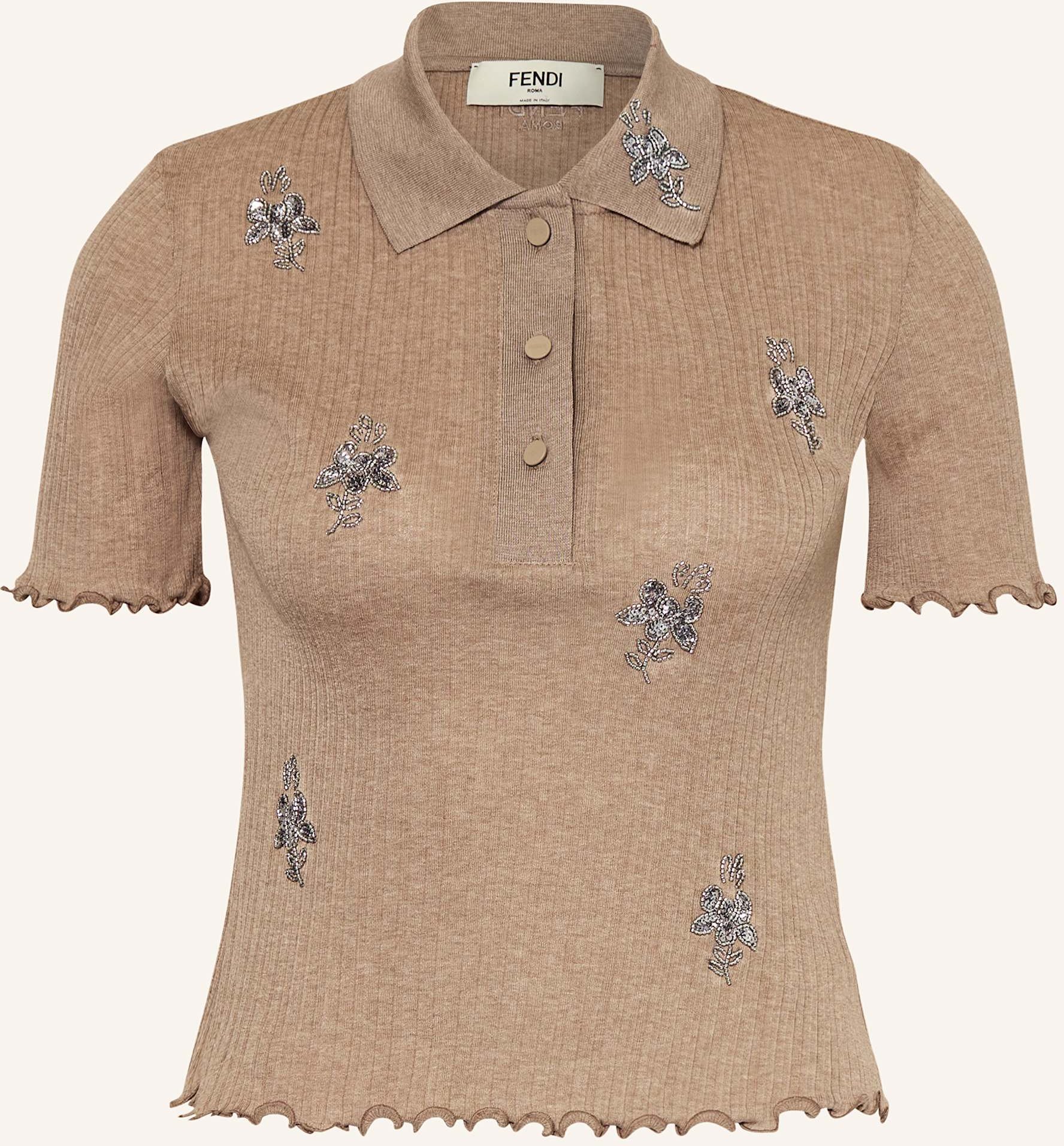 Fendi Strick-Poloshirt Mit Schmucksteinen braun