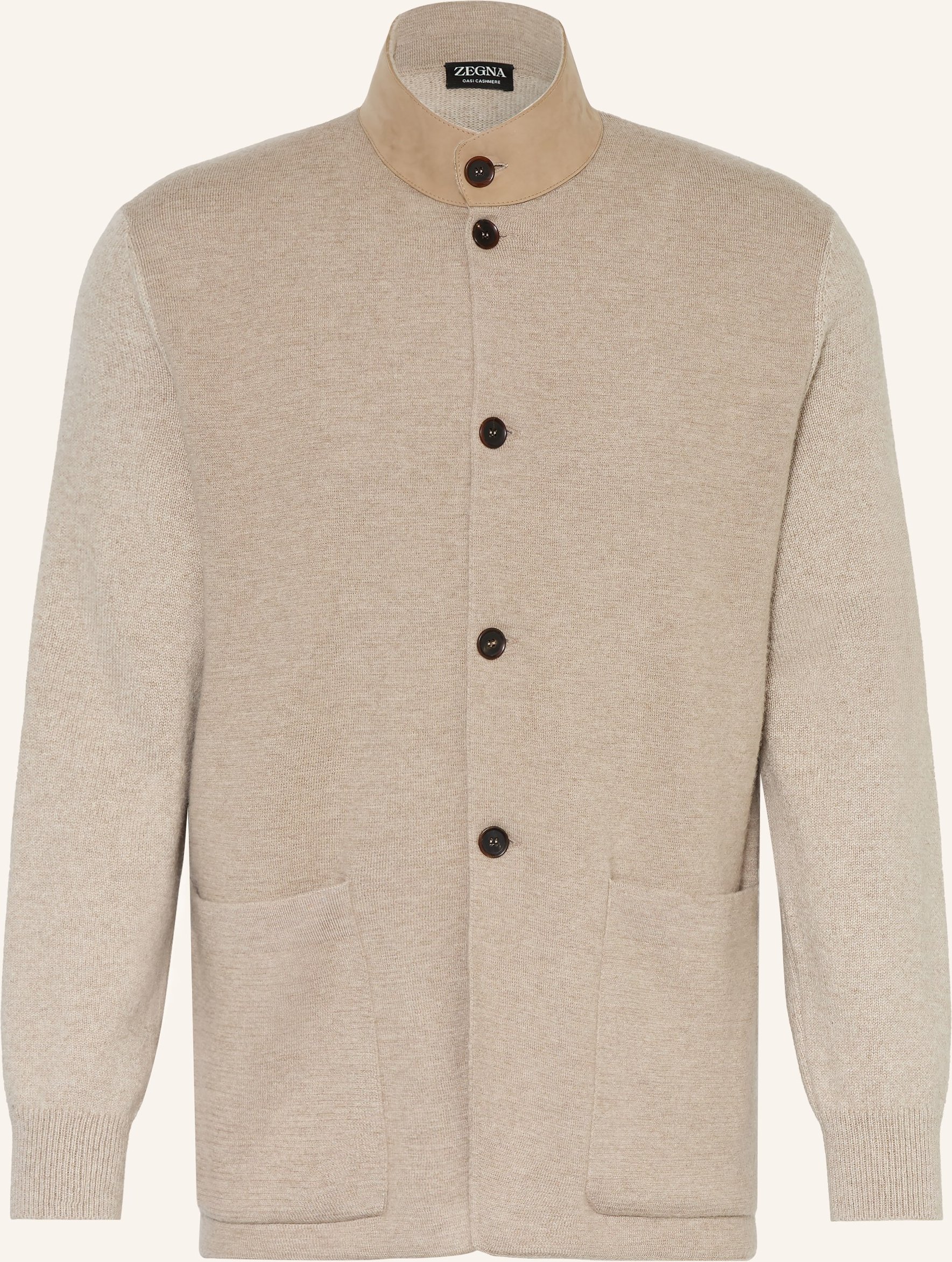 Zegna Cashmere-Strickjacke Mit Leder beige