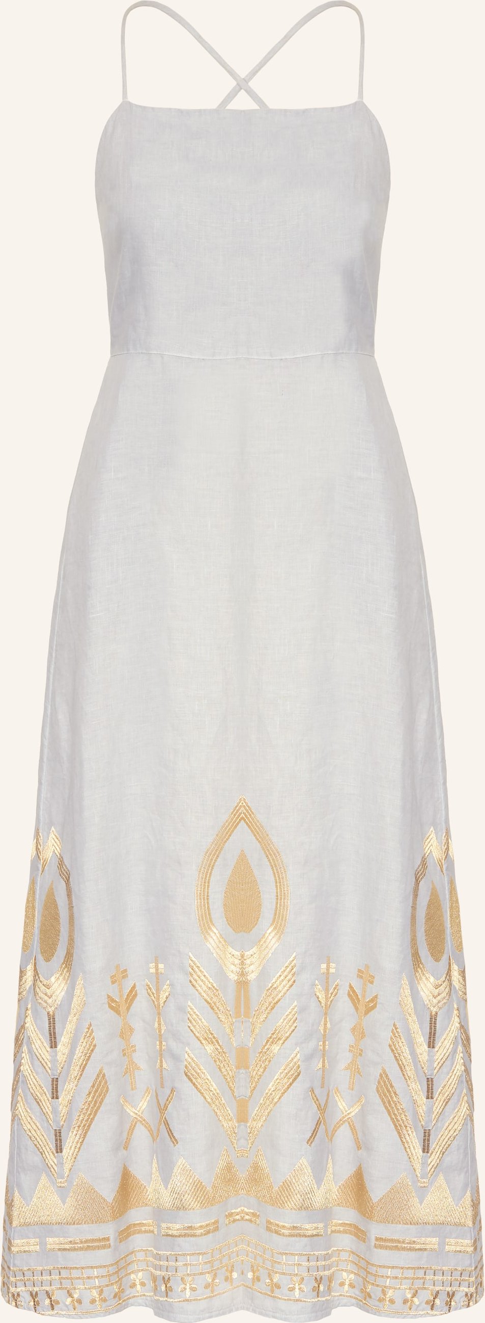 Greek Archaic Kori Strandkleid Feather Aus Leinen Mit Glitzergarn grau