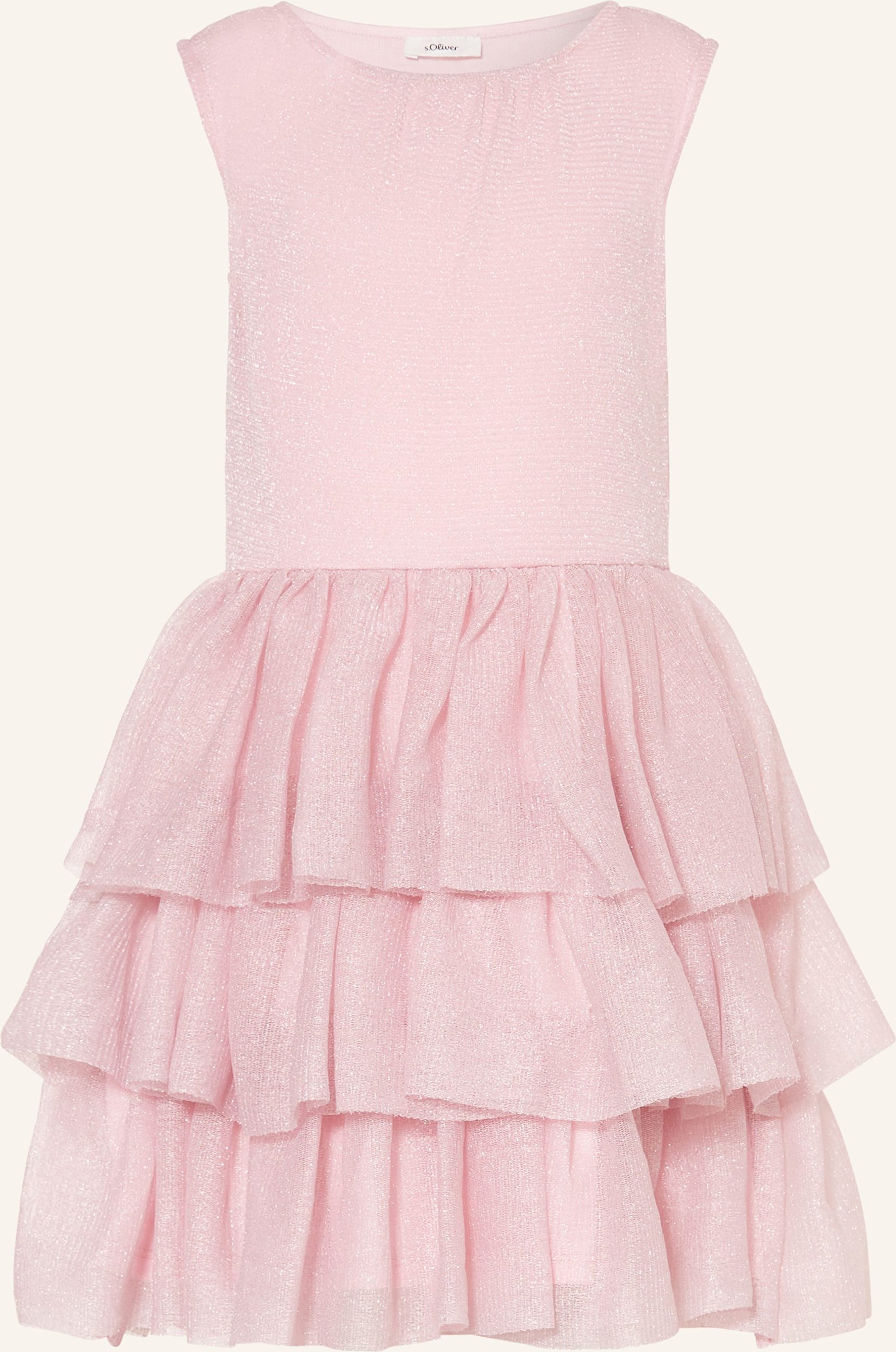 Thumbnail - Kurzes Rüschenkleid aus schimmerndem Mesh-Stoff