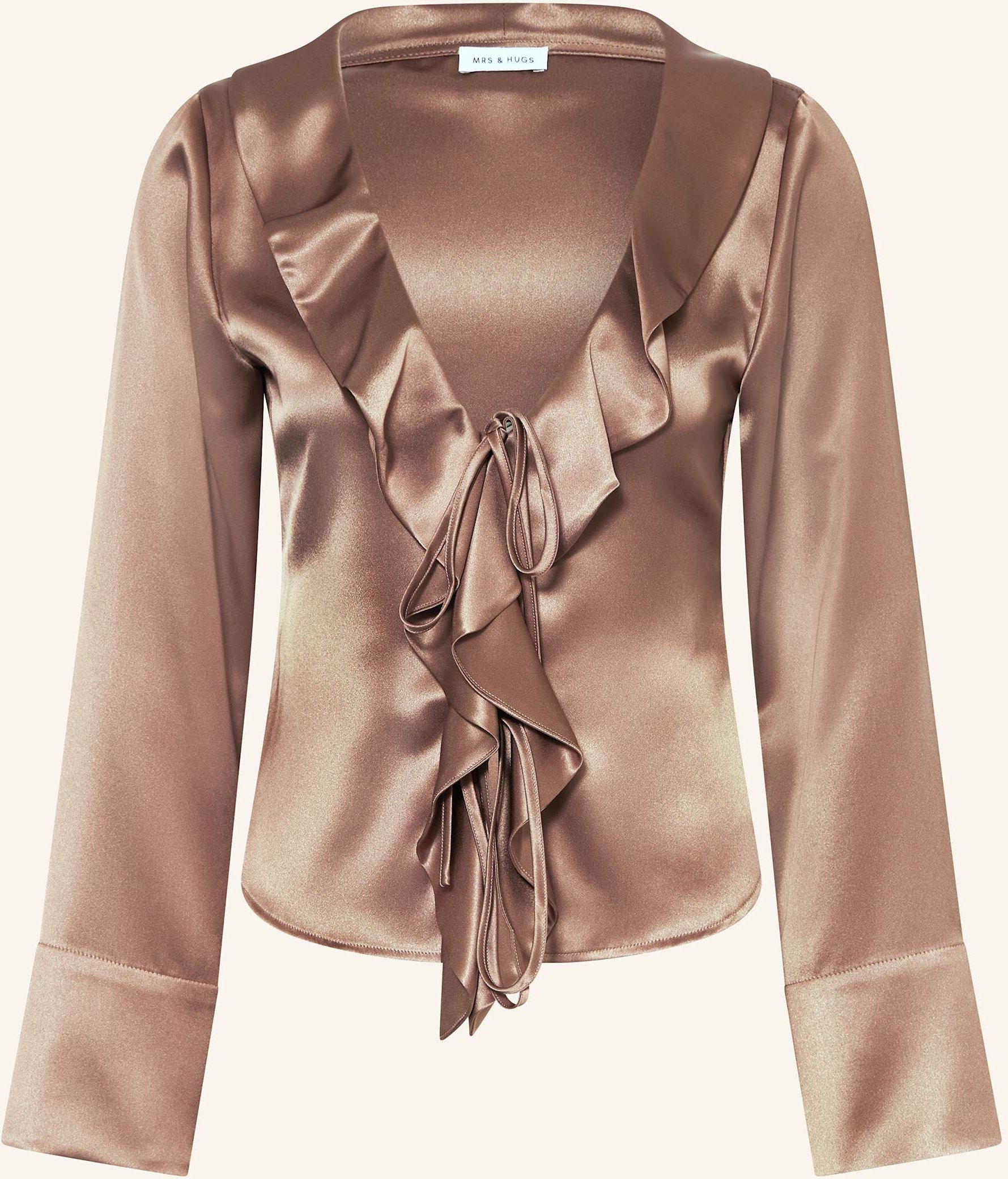 Mrs & Hugs Satinbluse Mit Volants braun