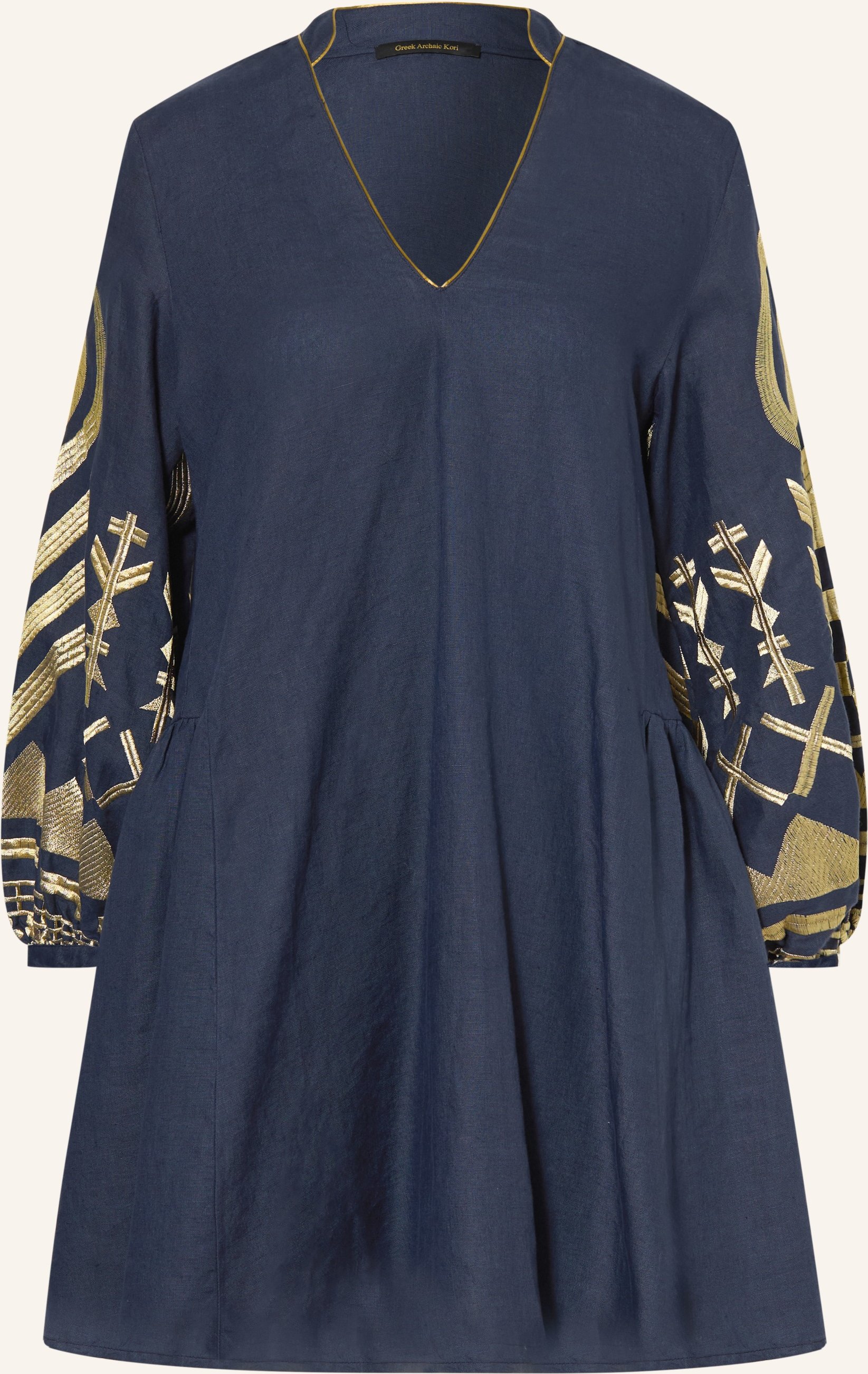 Greek Archaic Kori Strandkleid Feather Aus Leinen blau