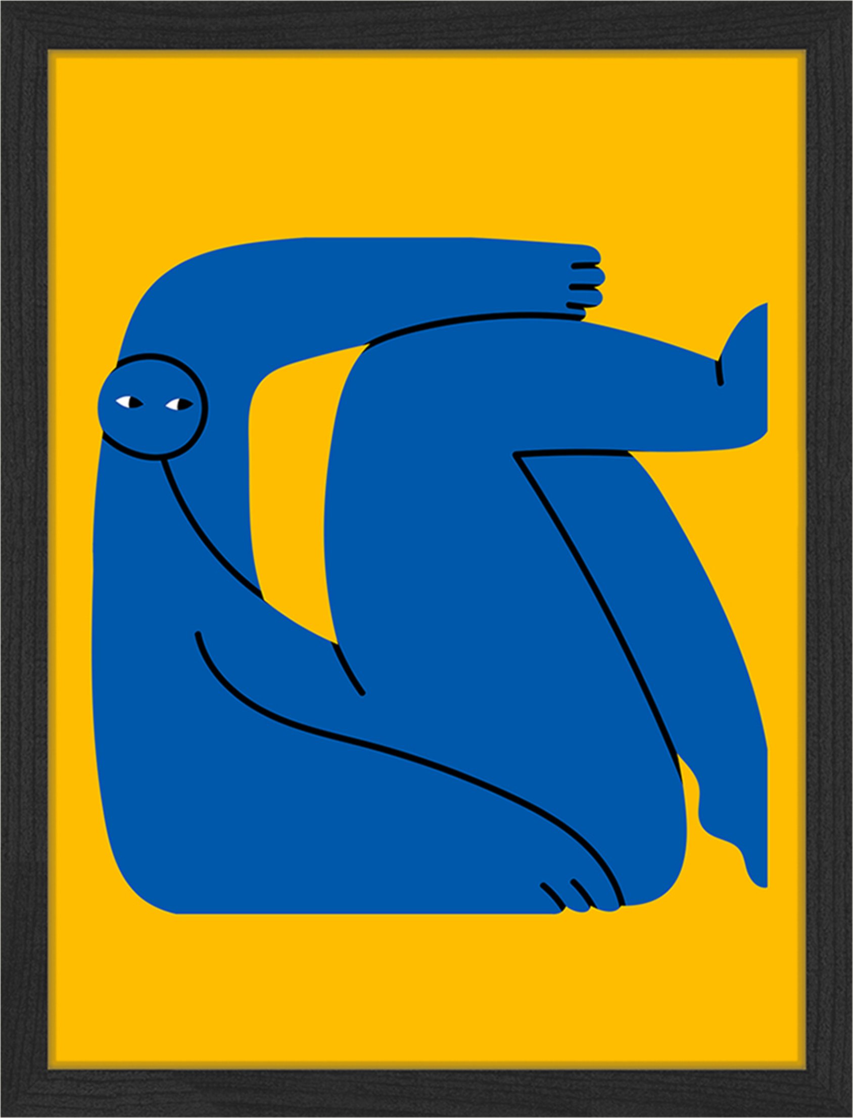 Any Image Wandbild Blaugelbe Abstrakte Figur Mit Rahmen schwarz