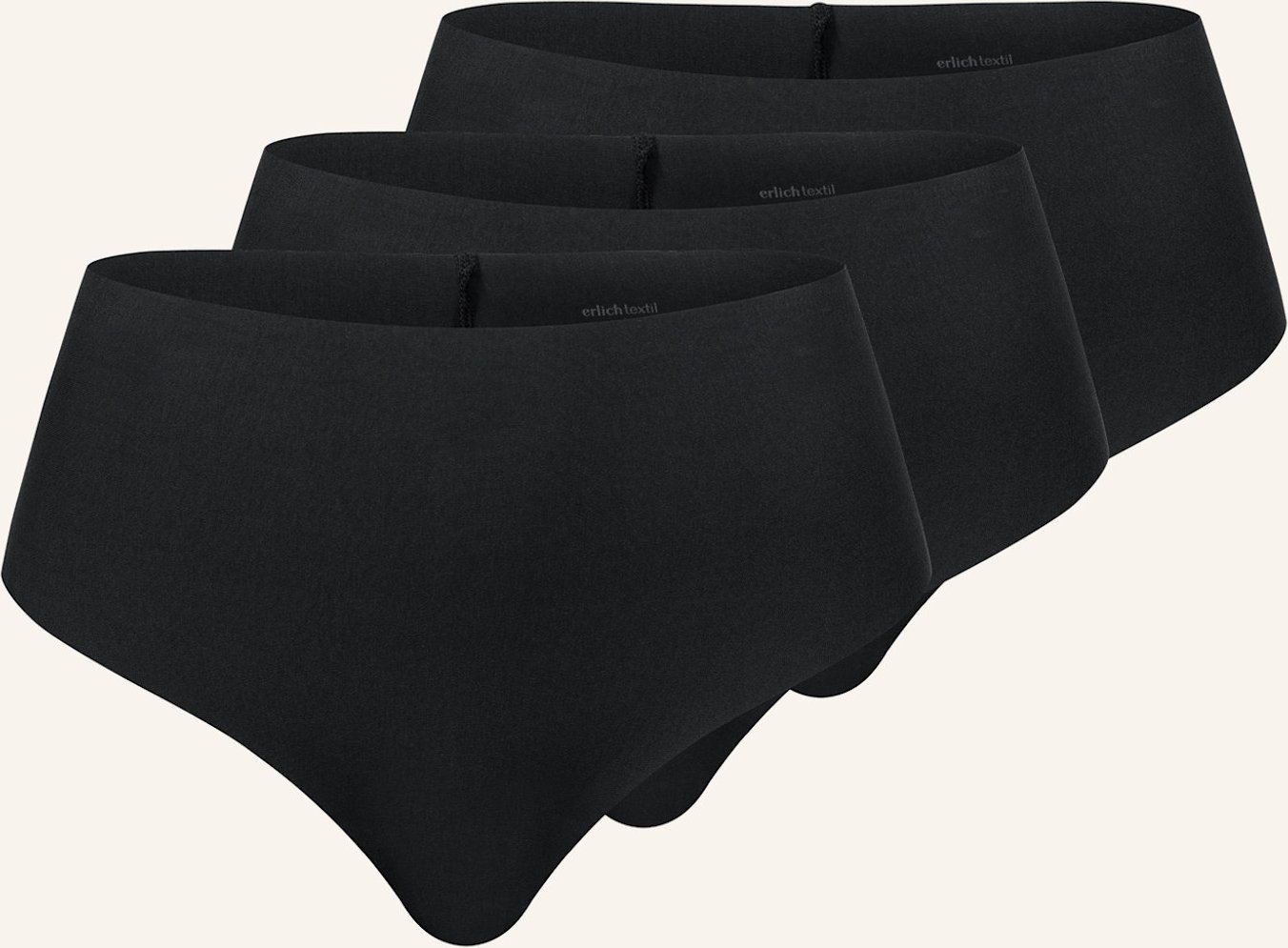 Erlich Textil 3er Pack Casual Cotton High Waist Brazil String Aus Bio-Baumwolle - Nahtlose Kanten schwarz