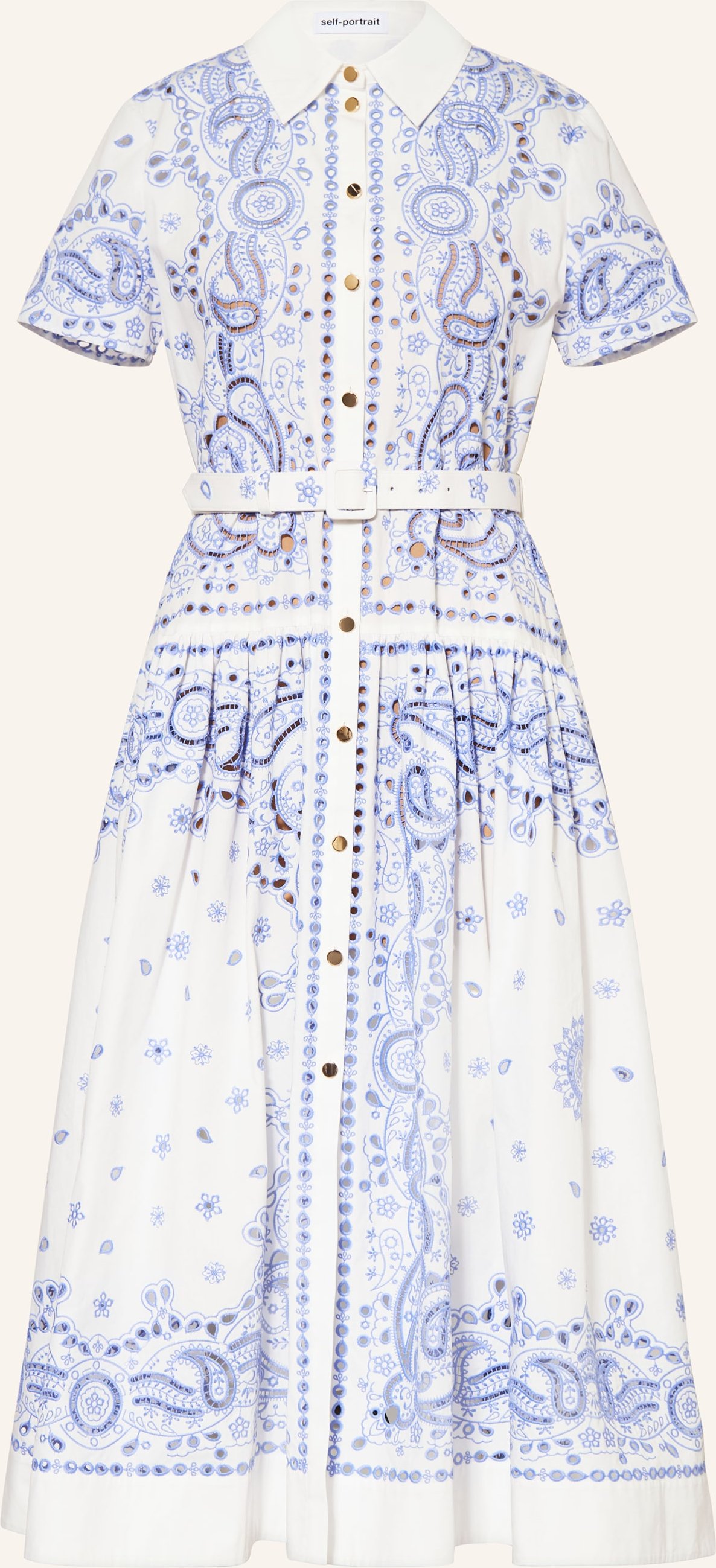Self-Portrait Hemdblusenkleid Mit Lochspitze weiss
