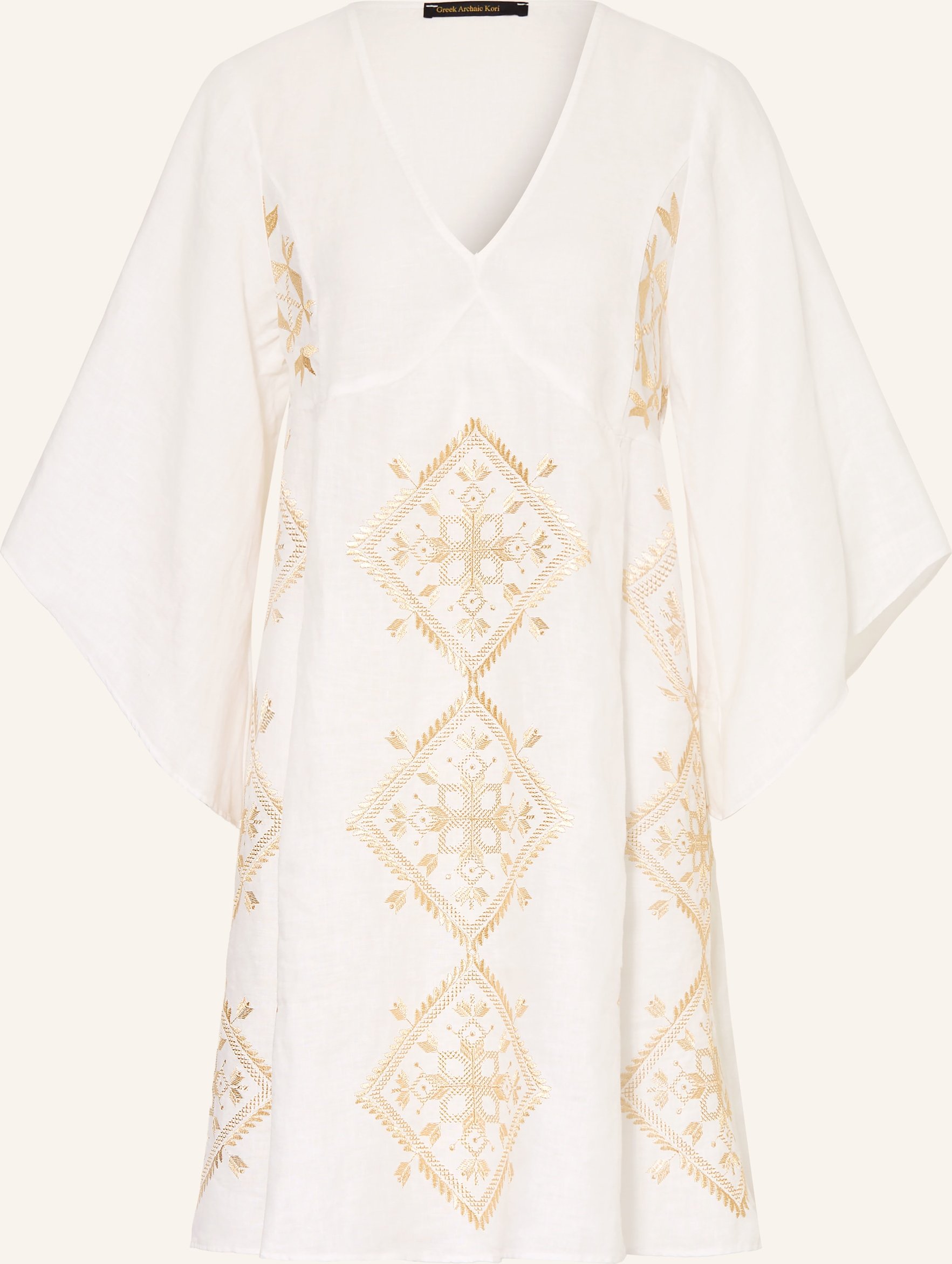 Greek Archaic Kori Strandkleid Lefkada Mit Glitzergarn Und 3/4-Arm weiss