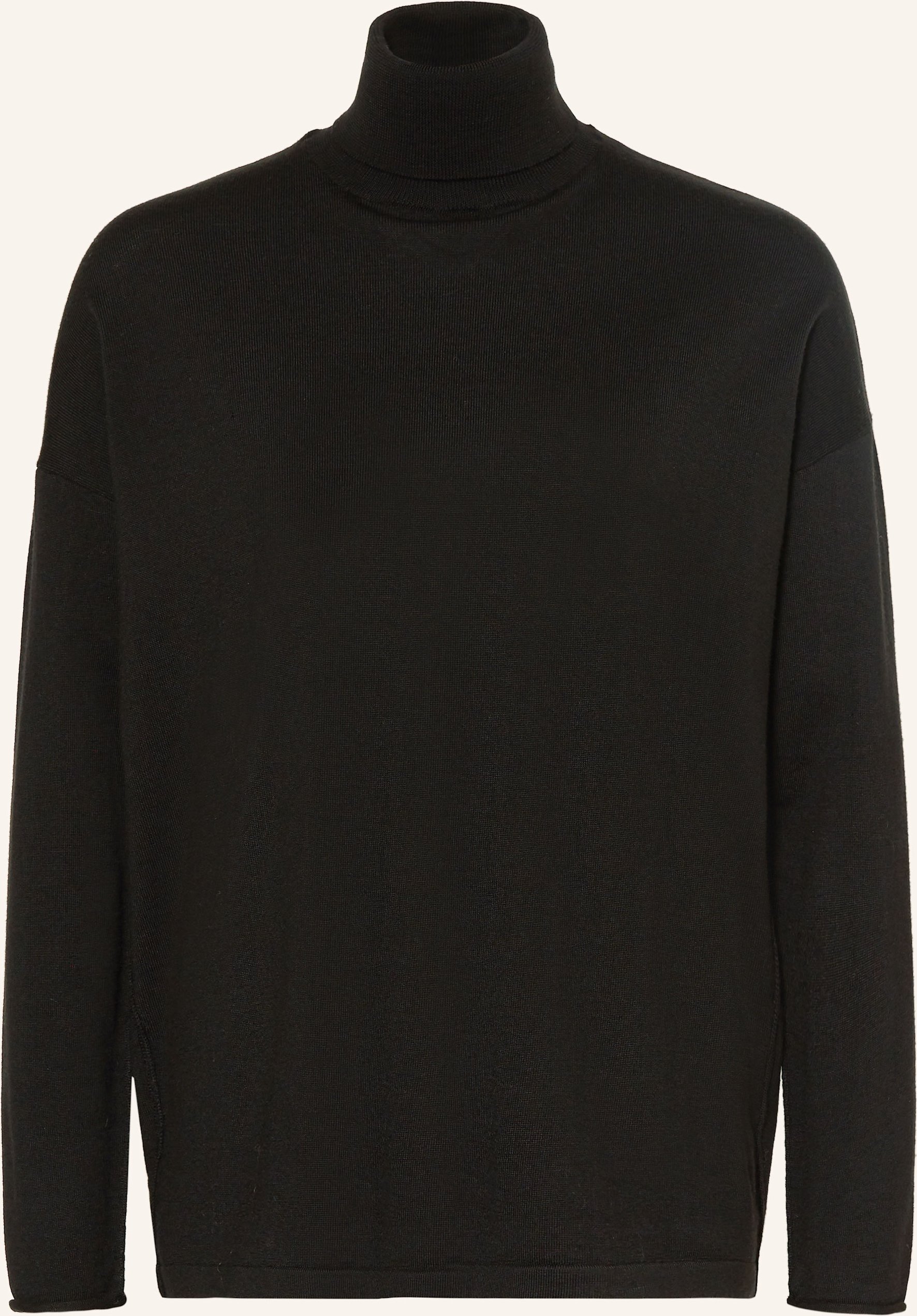 Thumbnail - Gauchere Rollkragenpullover Aus Wolle schwarz