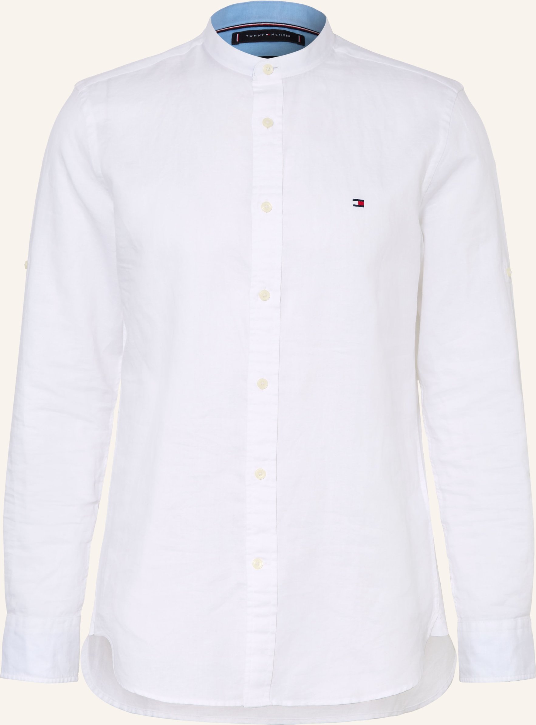 Tommy Hilfiger Hemd Slim Fit Mit Stehkragen Und Leinen weiss