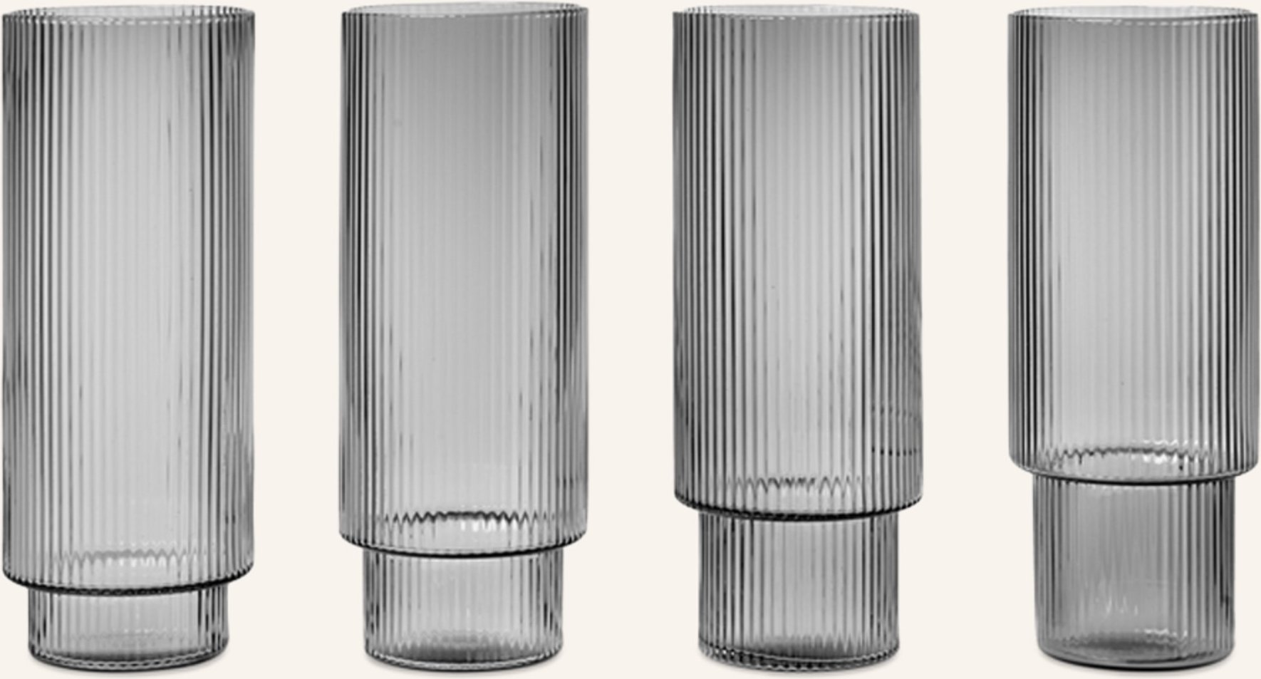 Ferm Living 4er-Set Cocktailgläser Ripple grau