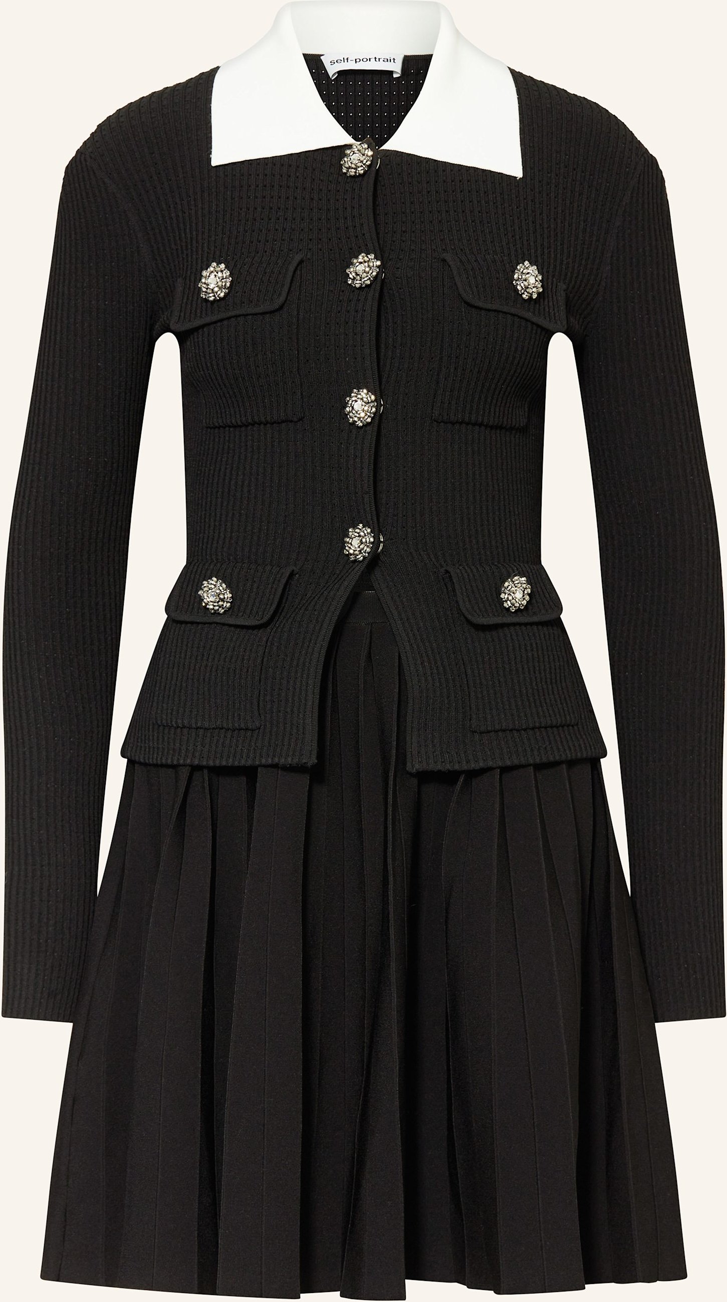 Self-Portrait Strickkleid Mit Schmucksteinen schwarz