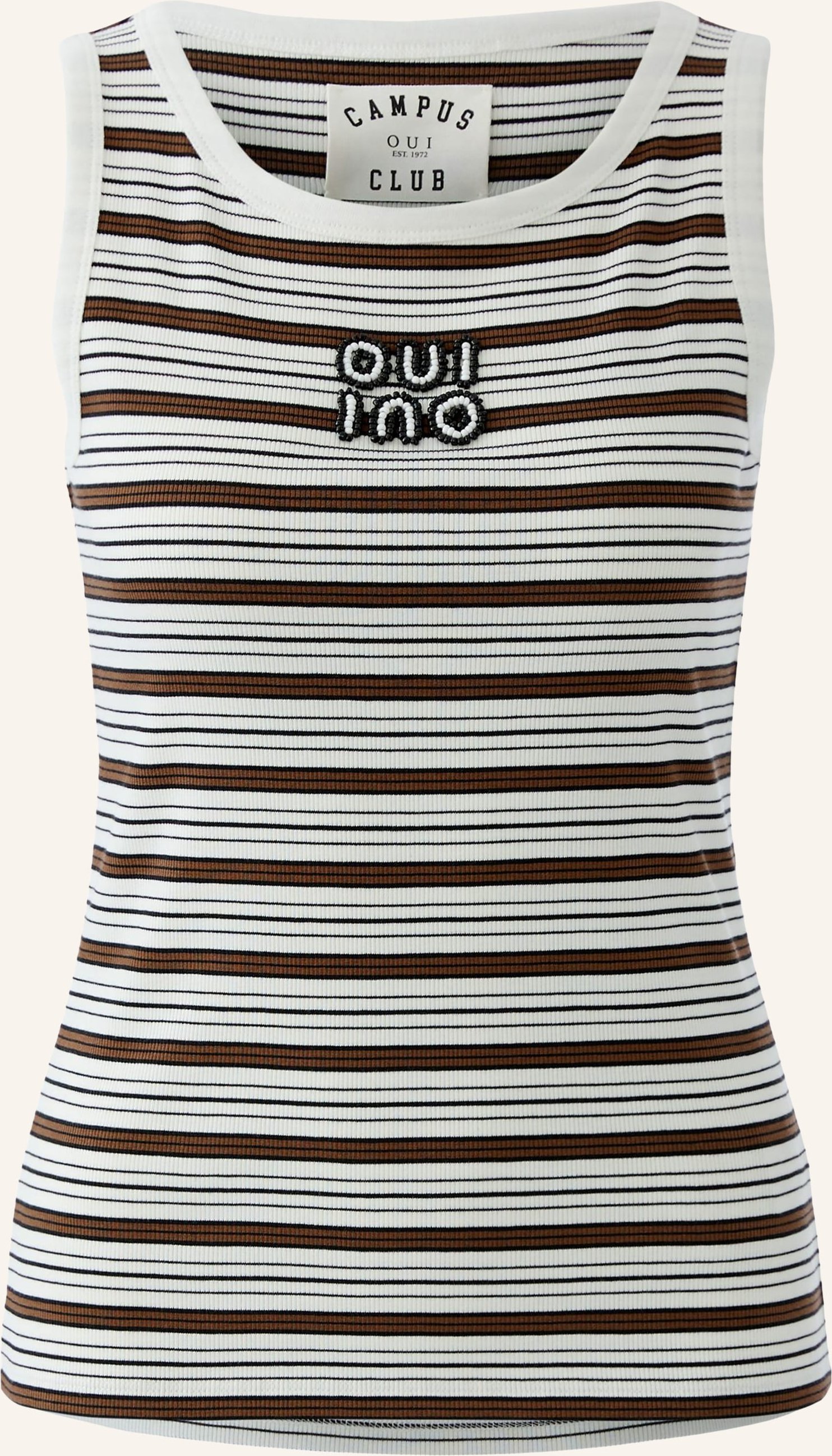 Oui Top Mit Schmuckperlen braun