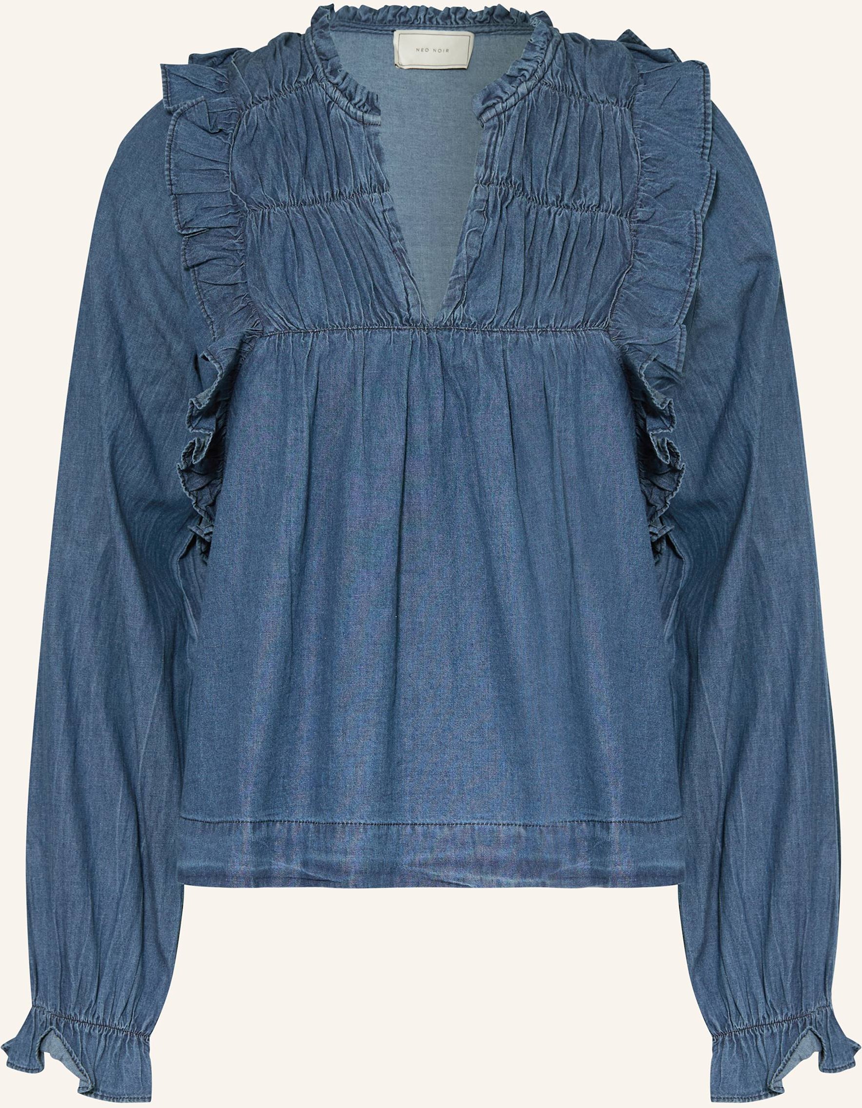 Neo Noir Jeansbluse Janis Mit Rüschen blau