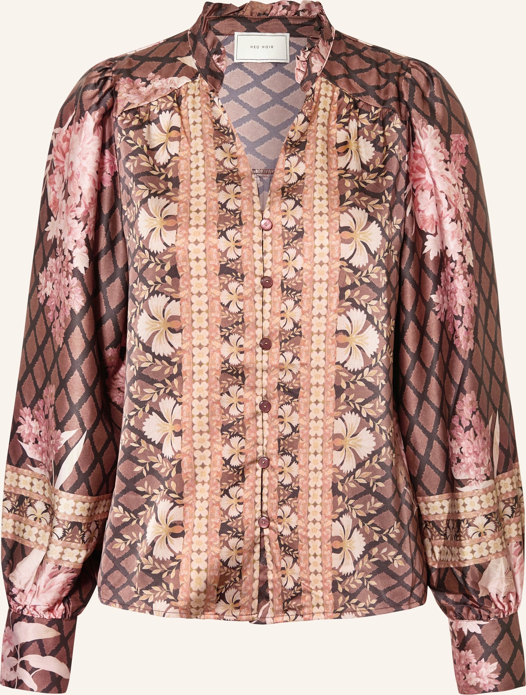 Neo Noir Satinbluse Massima Mit Rüschen schwarz