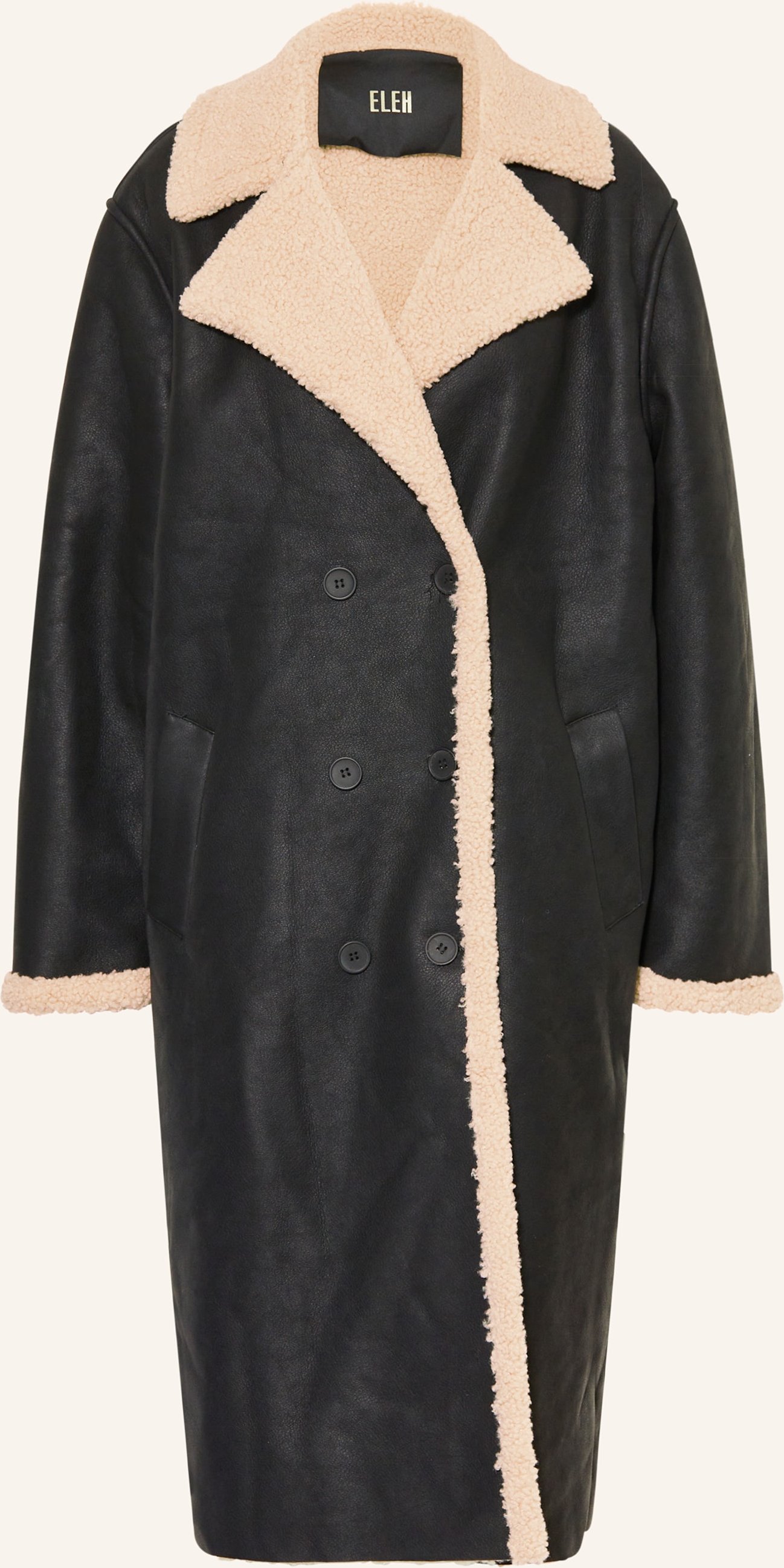 Eleh Mantel In Lederoptik Mit Teddyfell schwarz