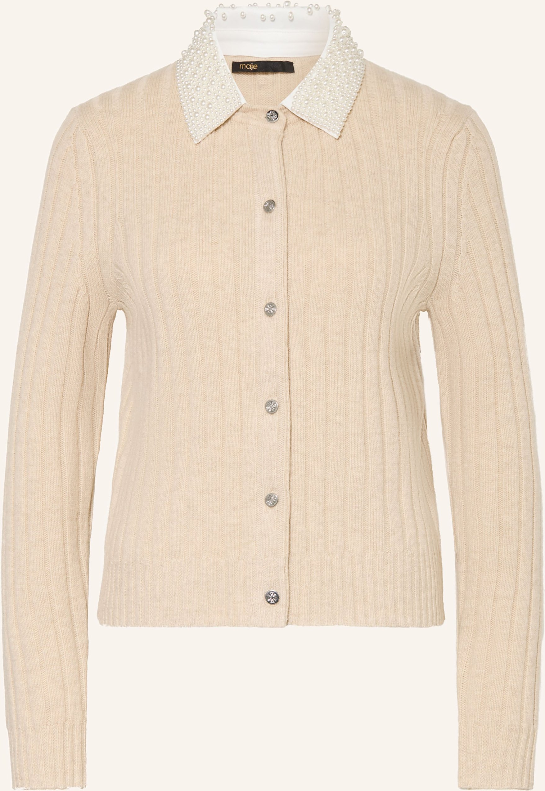 Maje Strickjacke Mit Abnehmbarem Kragen Und Schmuckperlen beige