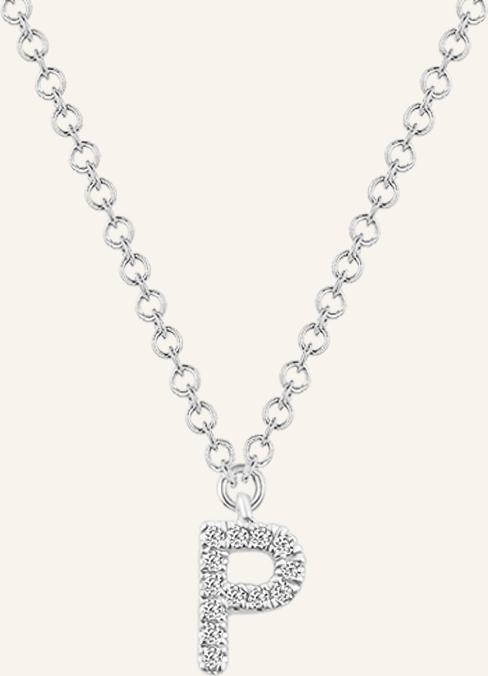 Thumbnail - Leaf Initialien Halskette „P“ Aus 14 Karat Weißgold Mit Diamanten silber