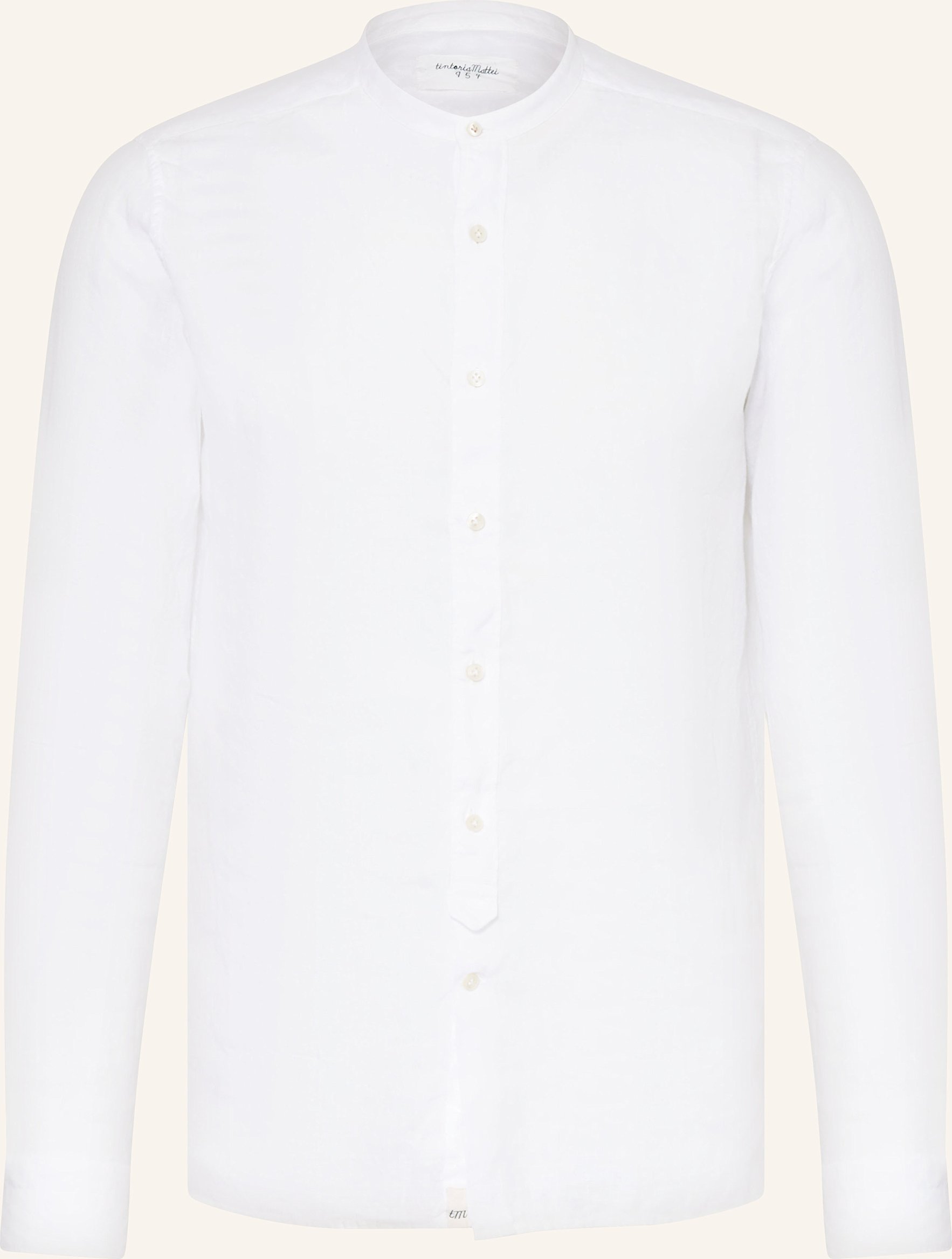 Thumbnail - Tintoria Mattei Leinenhemd Slim Fit Mit Stehkragen weiss