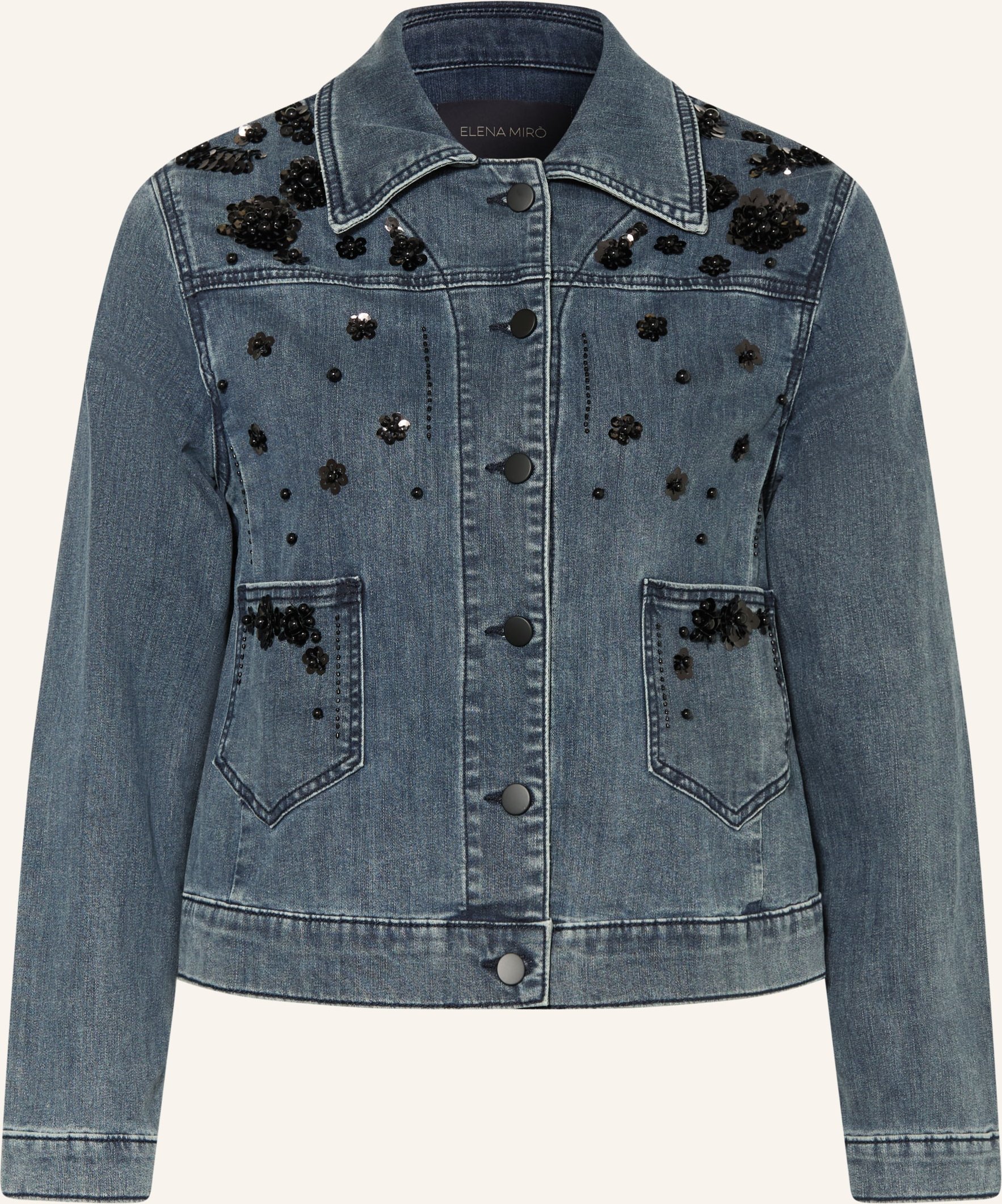 Elena Miro Jeansjacke Mit Pailletten Und Schmuckperlen blau
