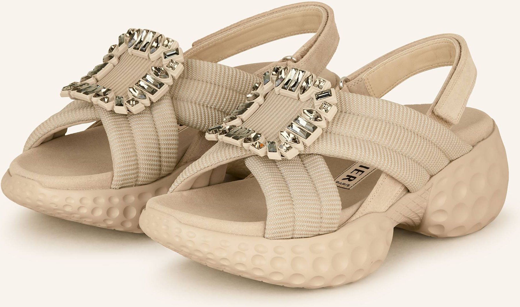 Thumbnail - Roger Vivier Plateau-Sandalen Viv' Run Light Mit Schmucksteinen beige
