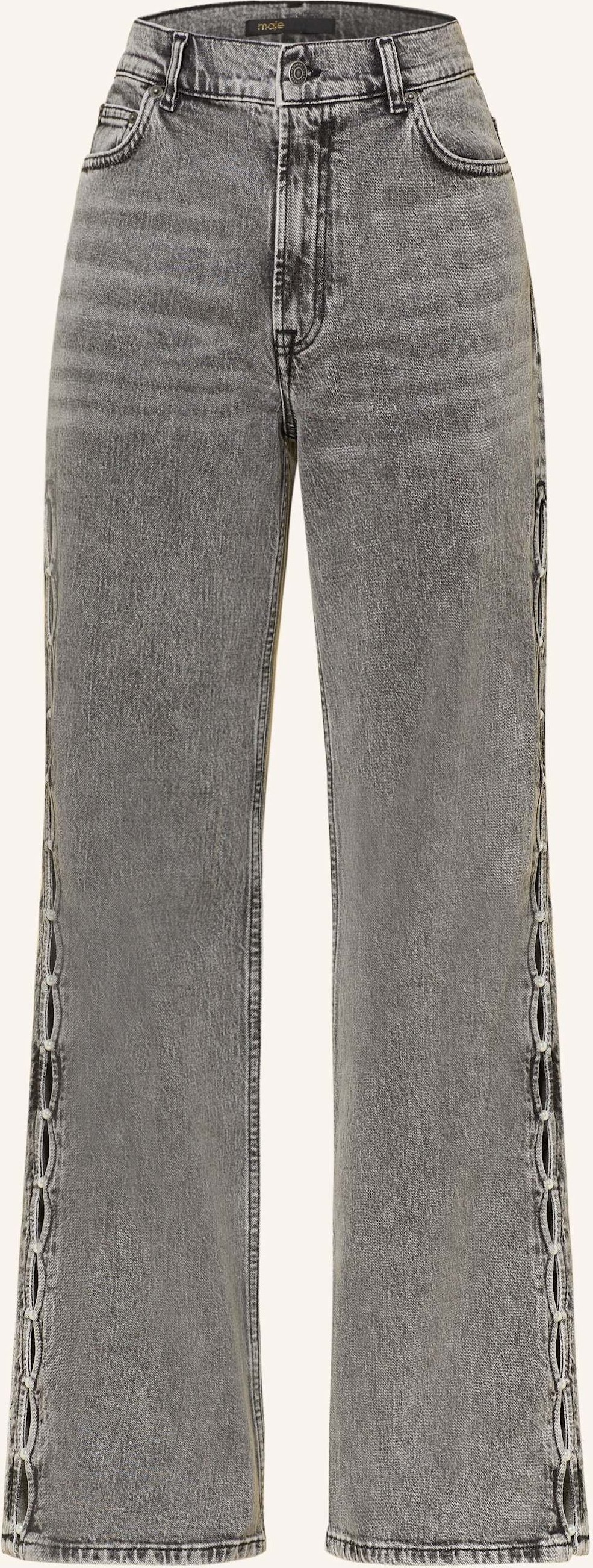 Maje Wide Leg Jeans Mit Schmuckperlen grau