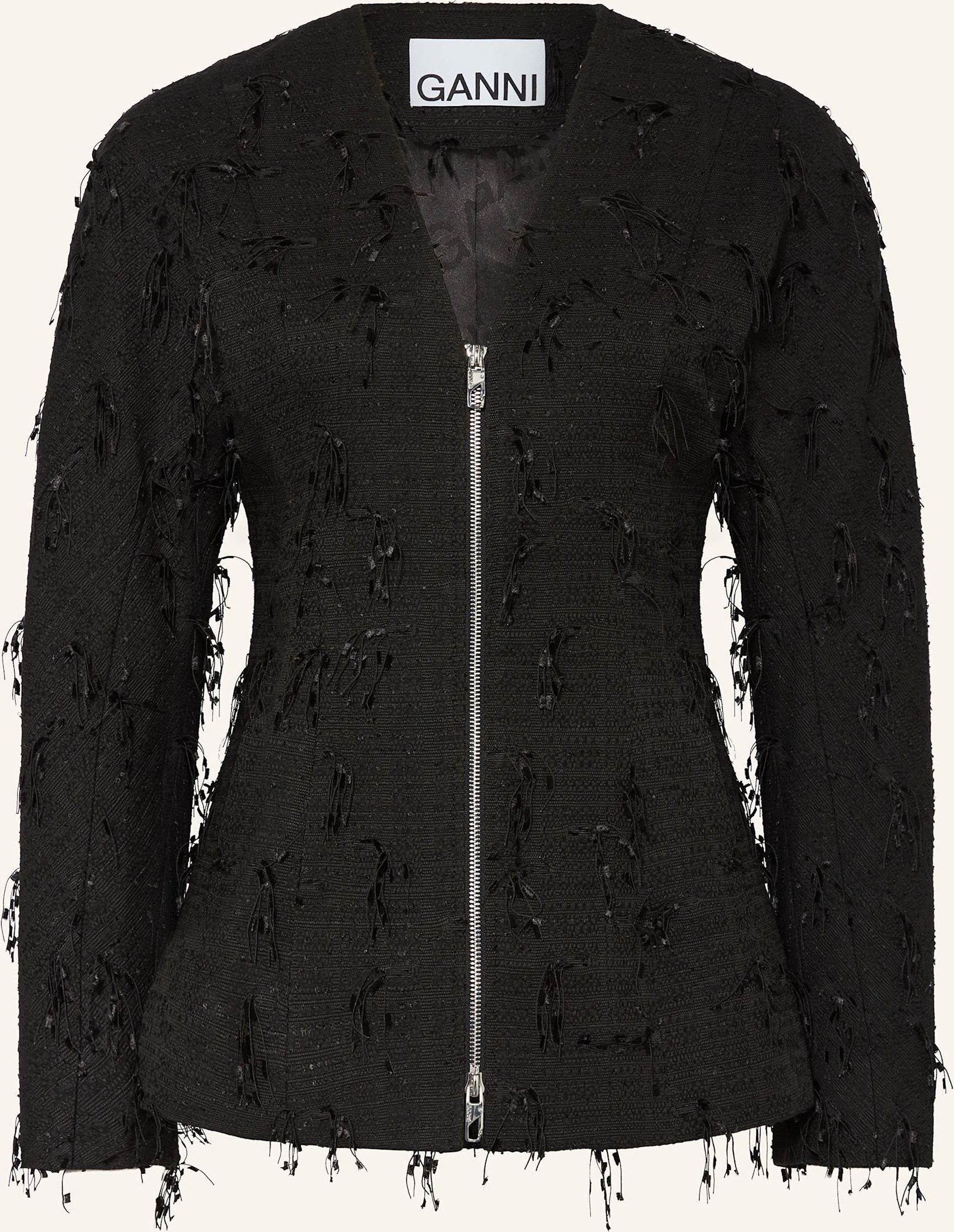 Ganni Tweed-Blazer schwarz