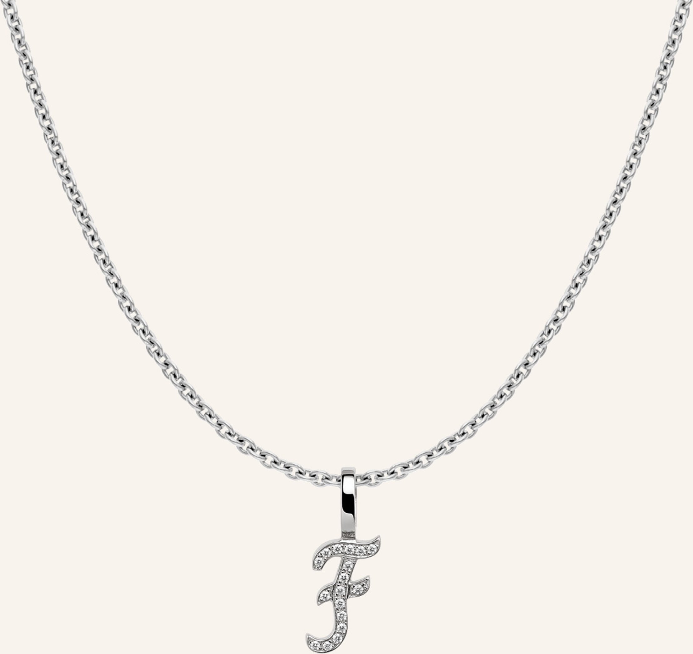 Cada Kette Tiny Diamond Letter F silber