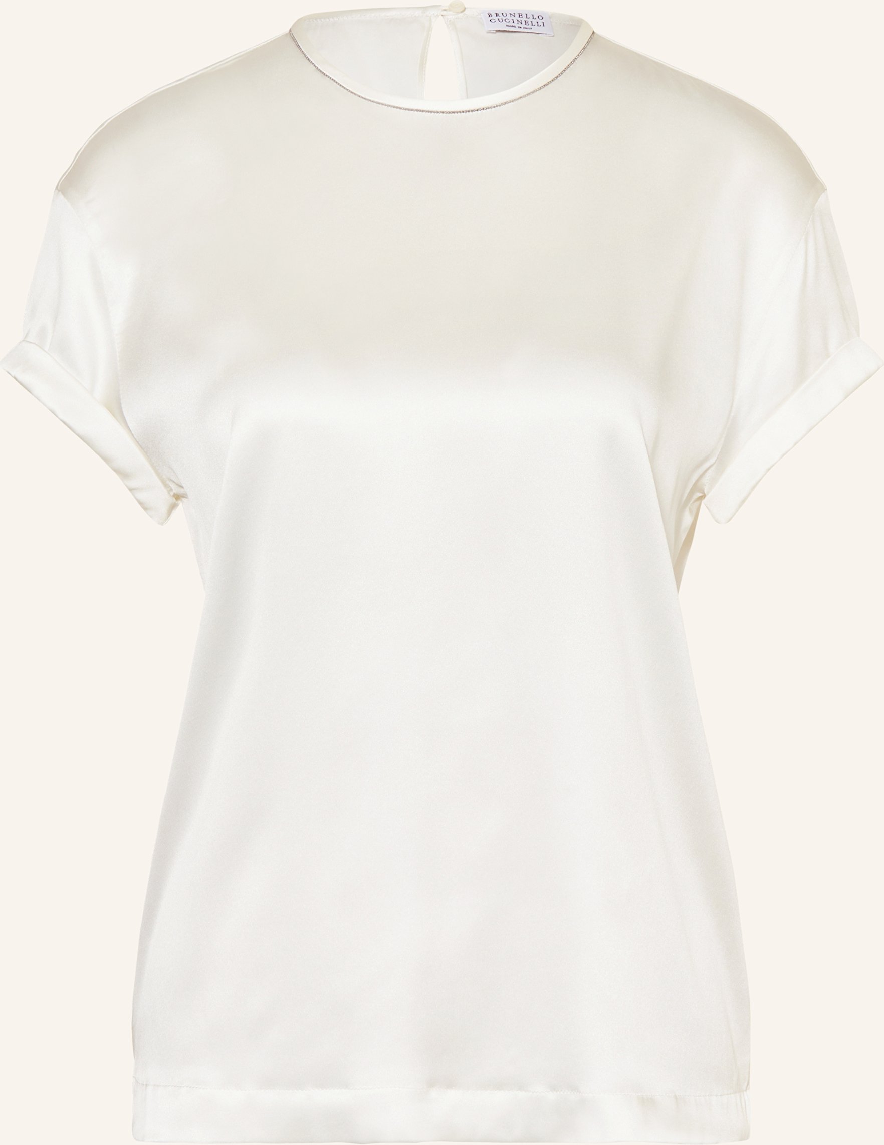 Thumbnail - Brunello Cucinelli Blusenshirt Aus Seide Mit Schmucksteinen beige