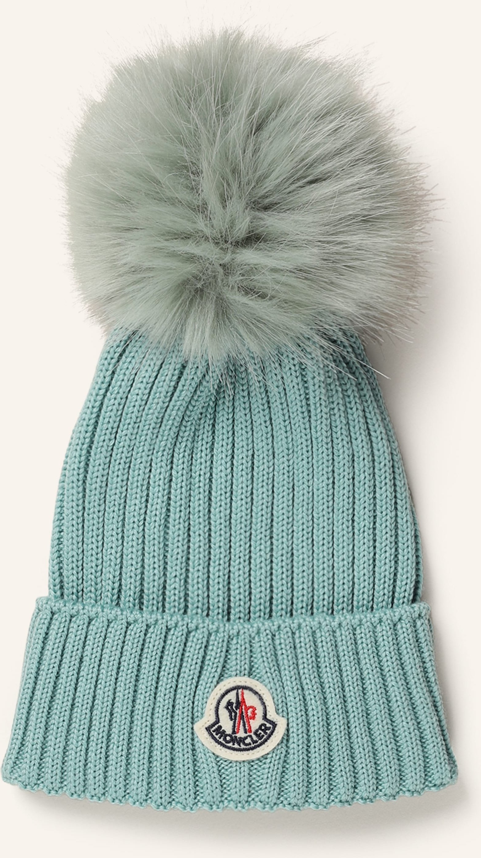 Moncler Enfant Mütze Mit Kunstpelzbommel gruen