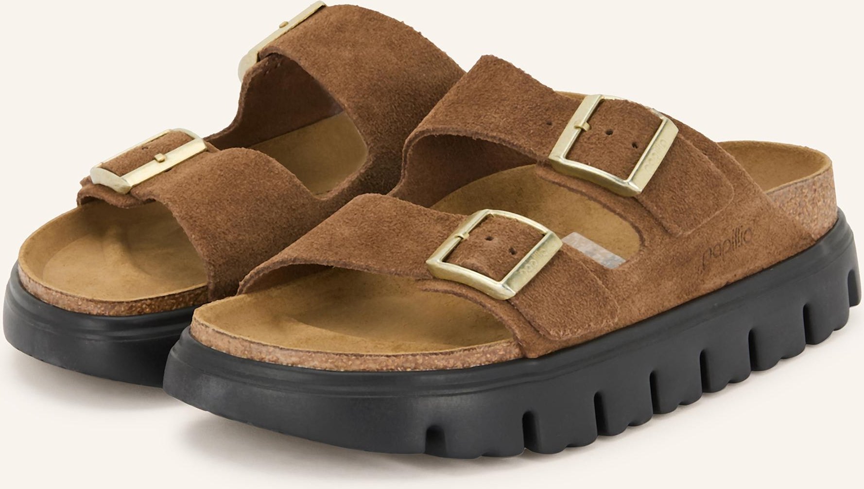 Birkenstock Pantoletten Arizona Platform Suede Leather braun