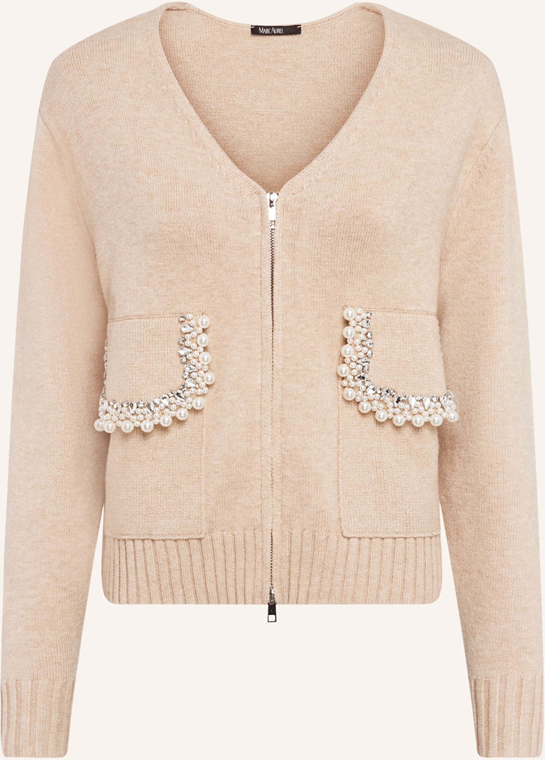 Marc Aurel Strickjacke Mit Schmuckperlen beige