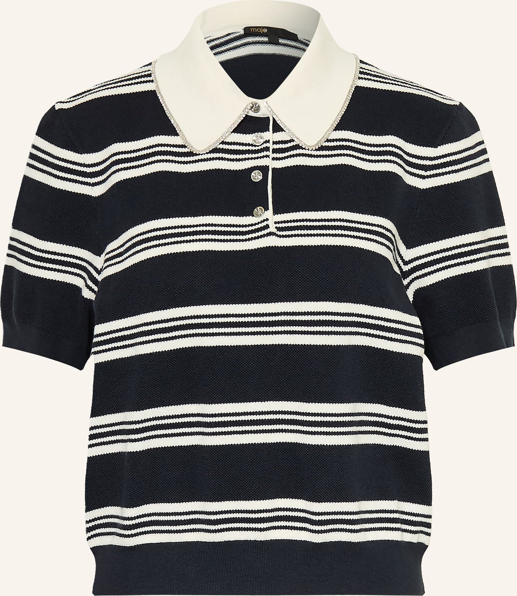 Maje Strick-Poloshirt Mit Schmucksteinen weiss