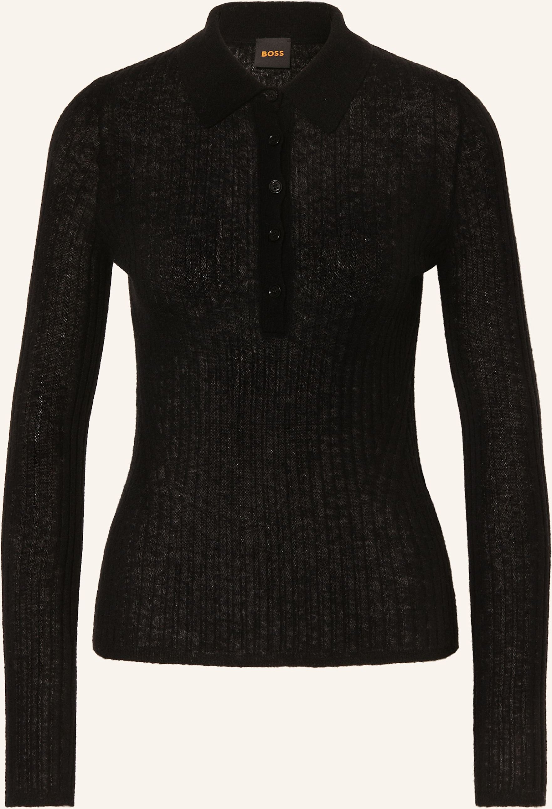 Boss Strick-Poloshirt Fuganel schwarz