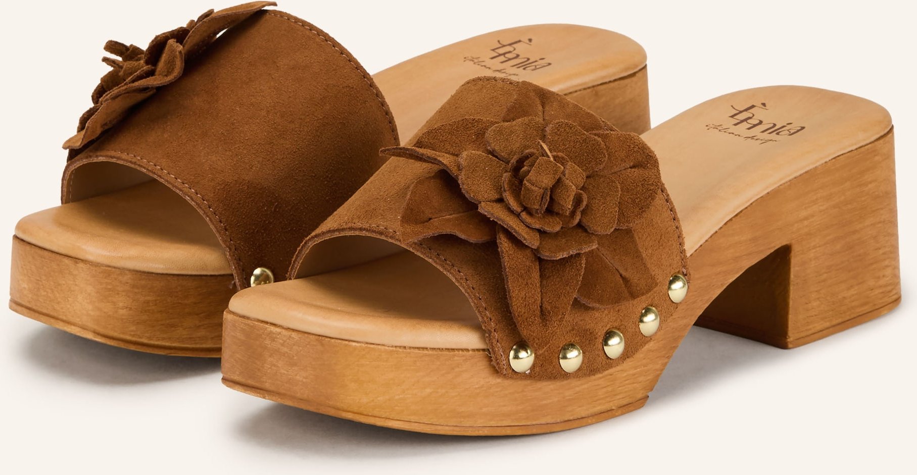 È Mia Plateau-Mules Mit Nieten braun