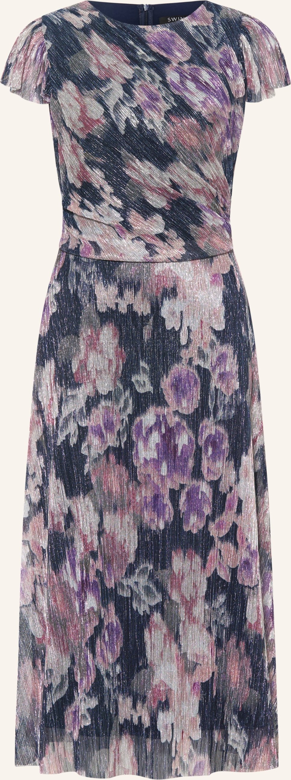 Swing Cocktailkleid Mit Plissees Und Glitzergarn blau