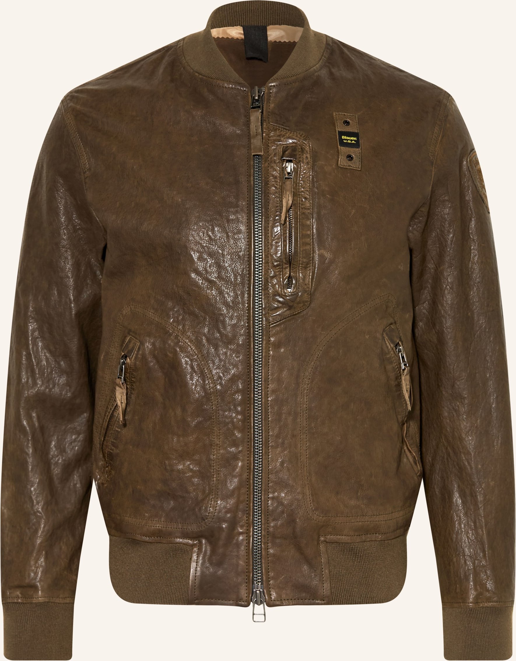 Blauer Lederblouson Faulkner gruen