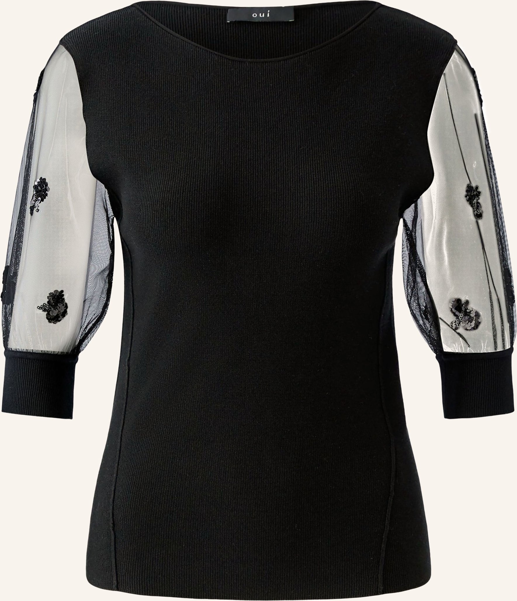 Oui Strickshirt Im Materialmix Mit Pailletten schwarz