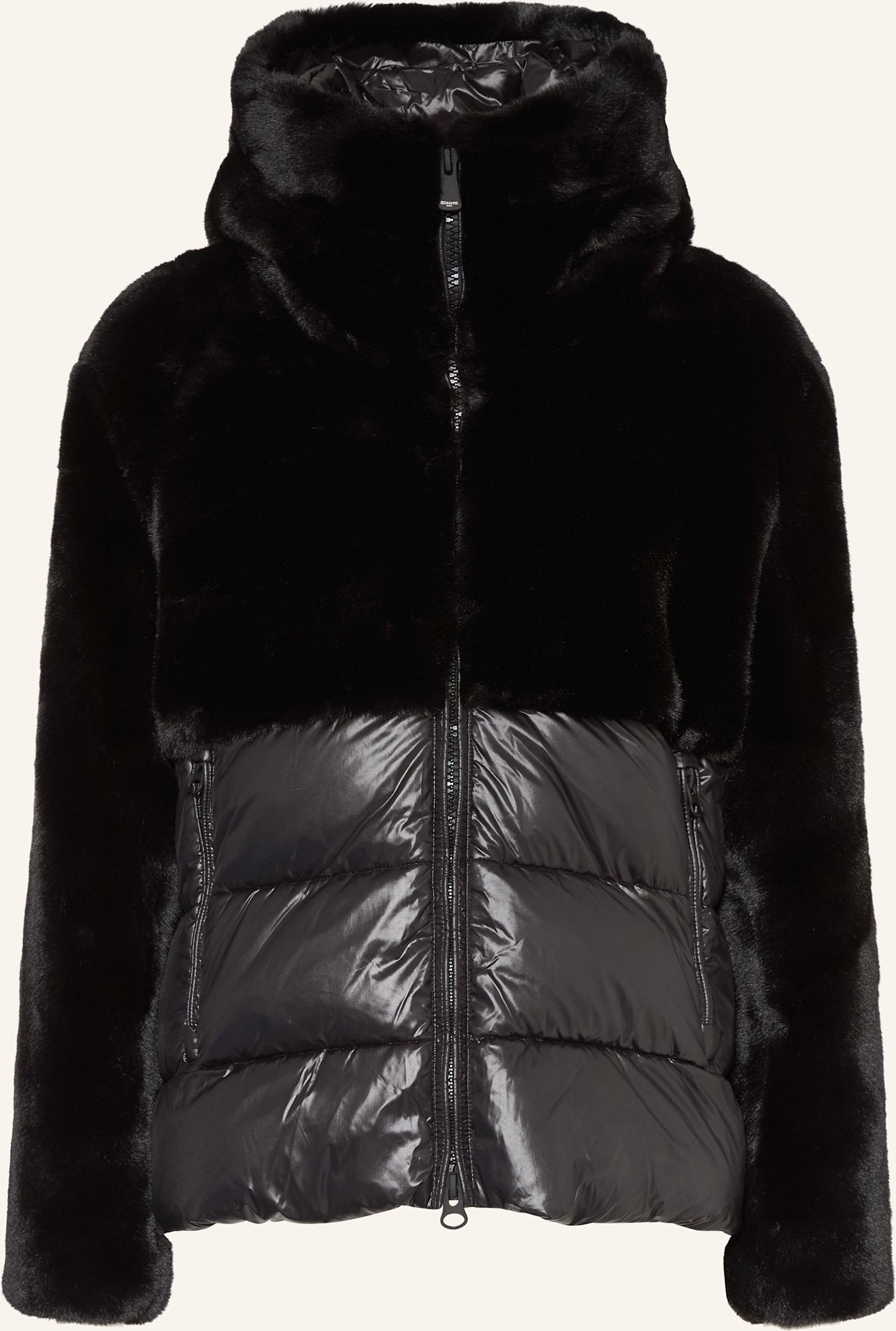 Blauer Kunstpelz-Jacke Fanevil Im Materialmix schwarz