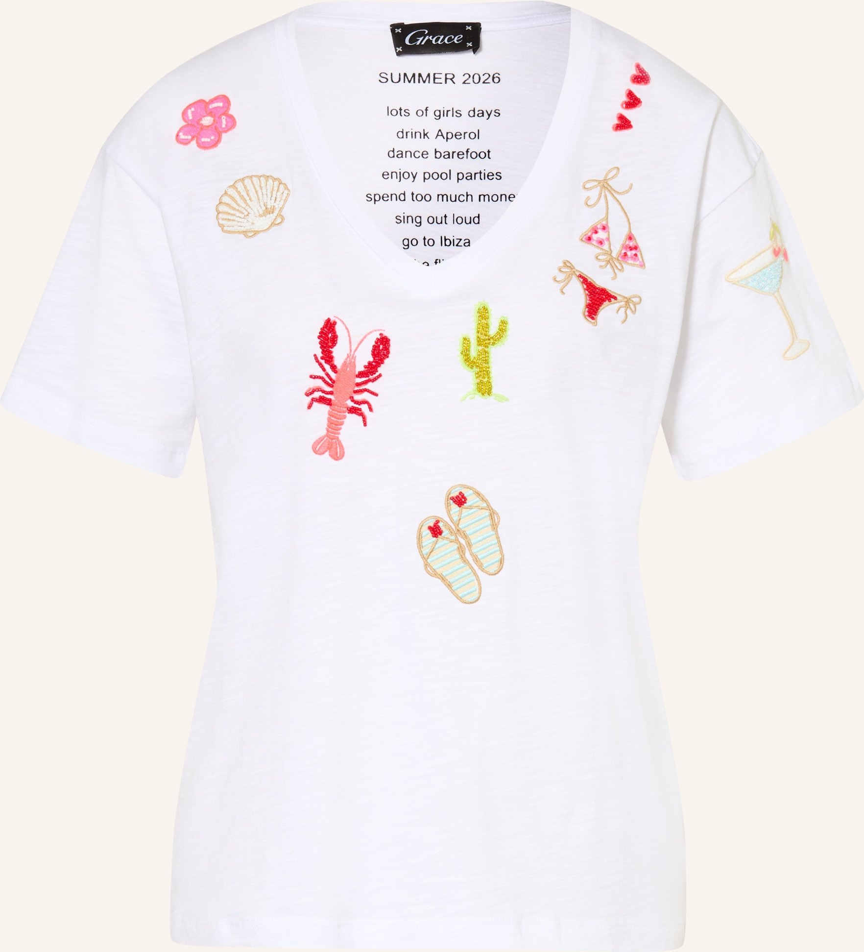 Grace T-Shirt Mit Schmuckperlen weiss