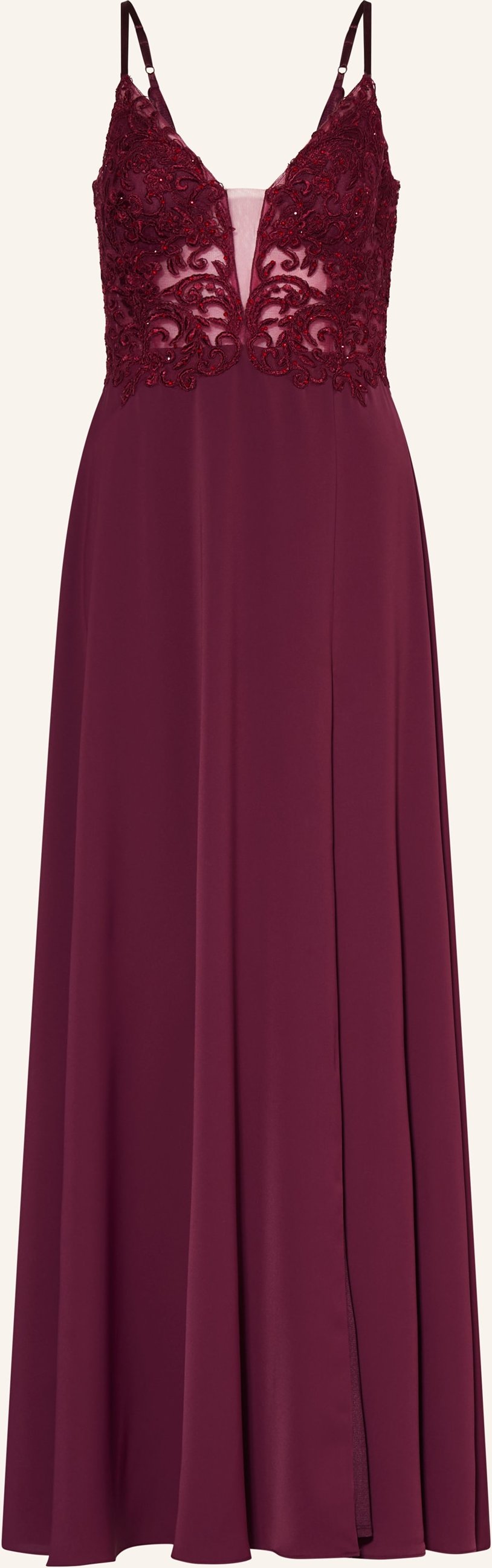 Vm Vera Mont Abendkleid Mit Spitze Und Schmucksteinen braun