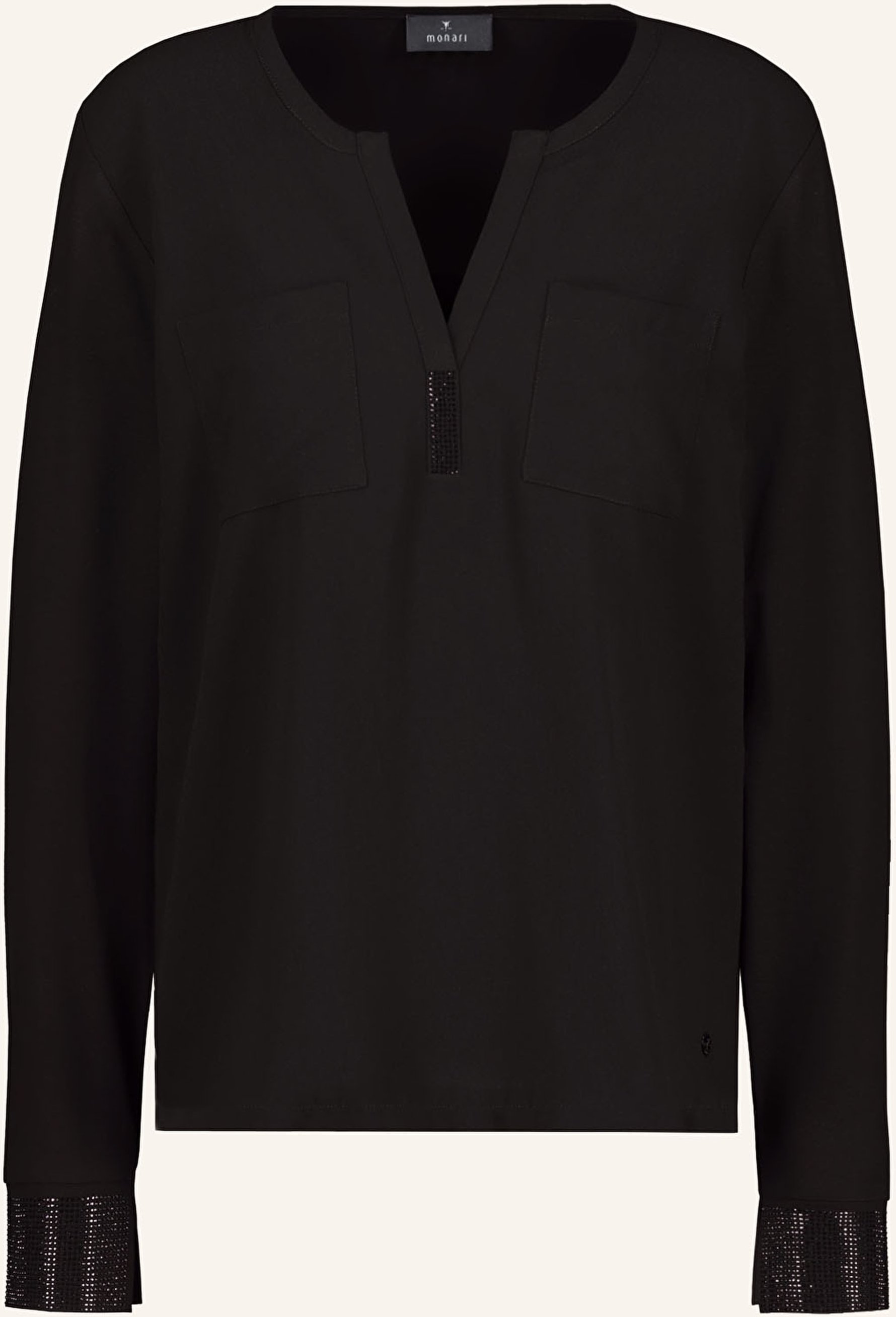Monari Blusenshirt Im Materialmix Mit Schmucksteinen schwarz