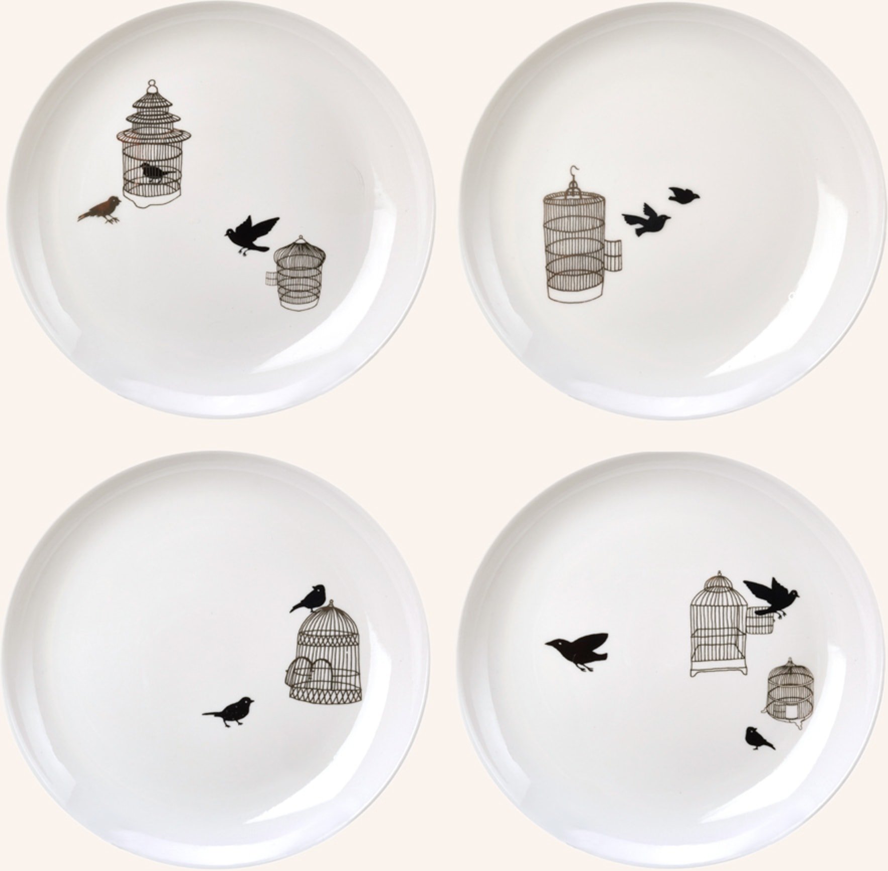 Thumbnail - Polspotten 4er-Set Dessertteller Freedom Birds weiss