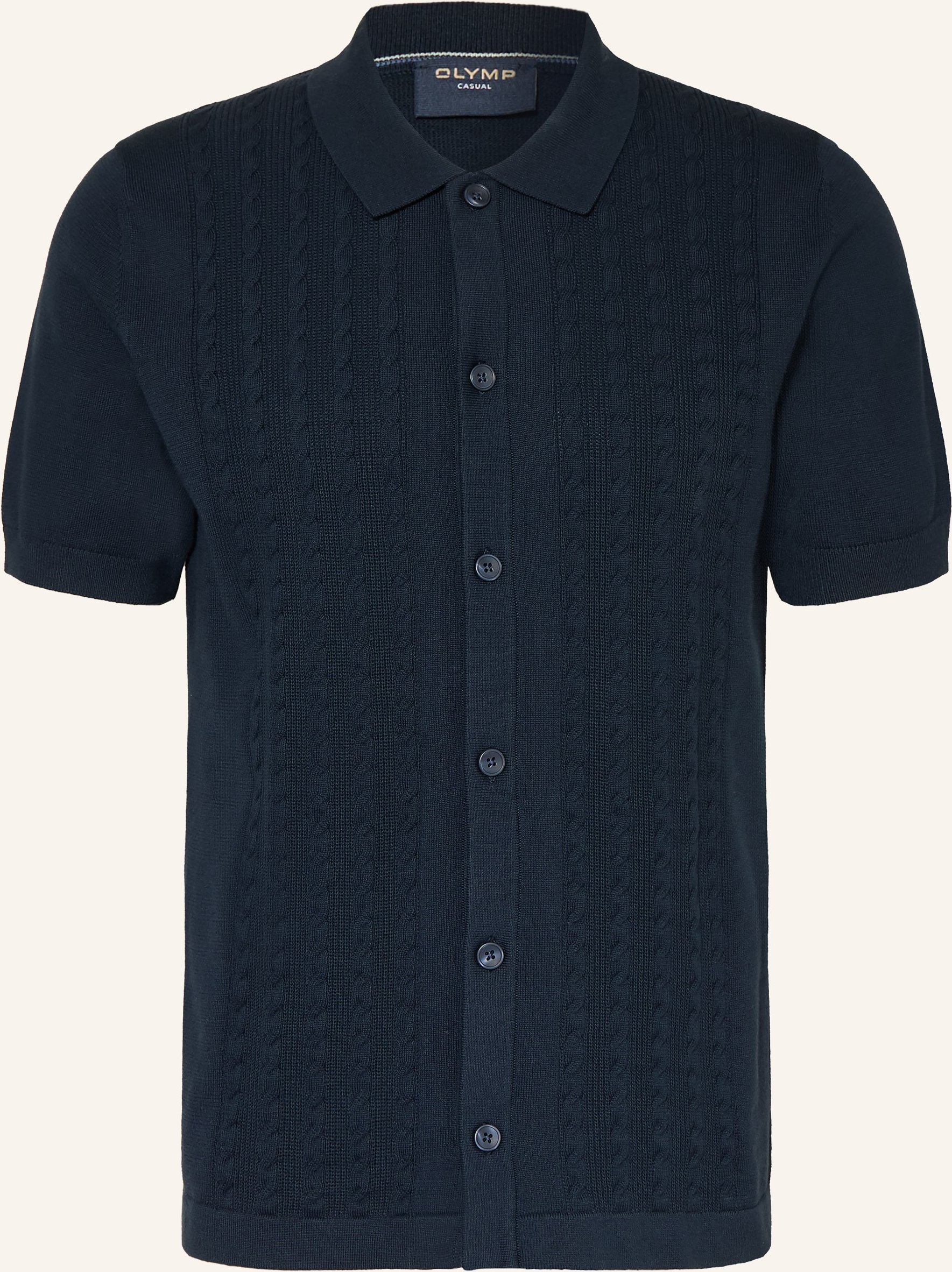 Olymp Strickhemd Casual Regular Fit blau