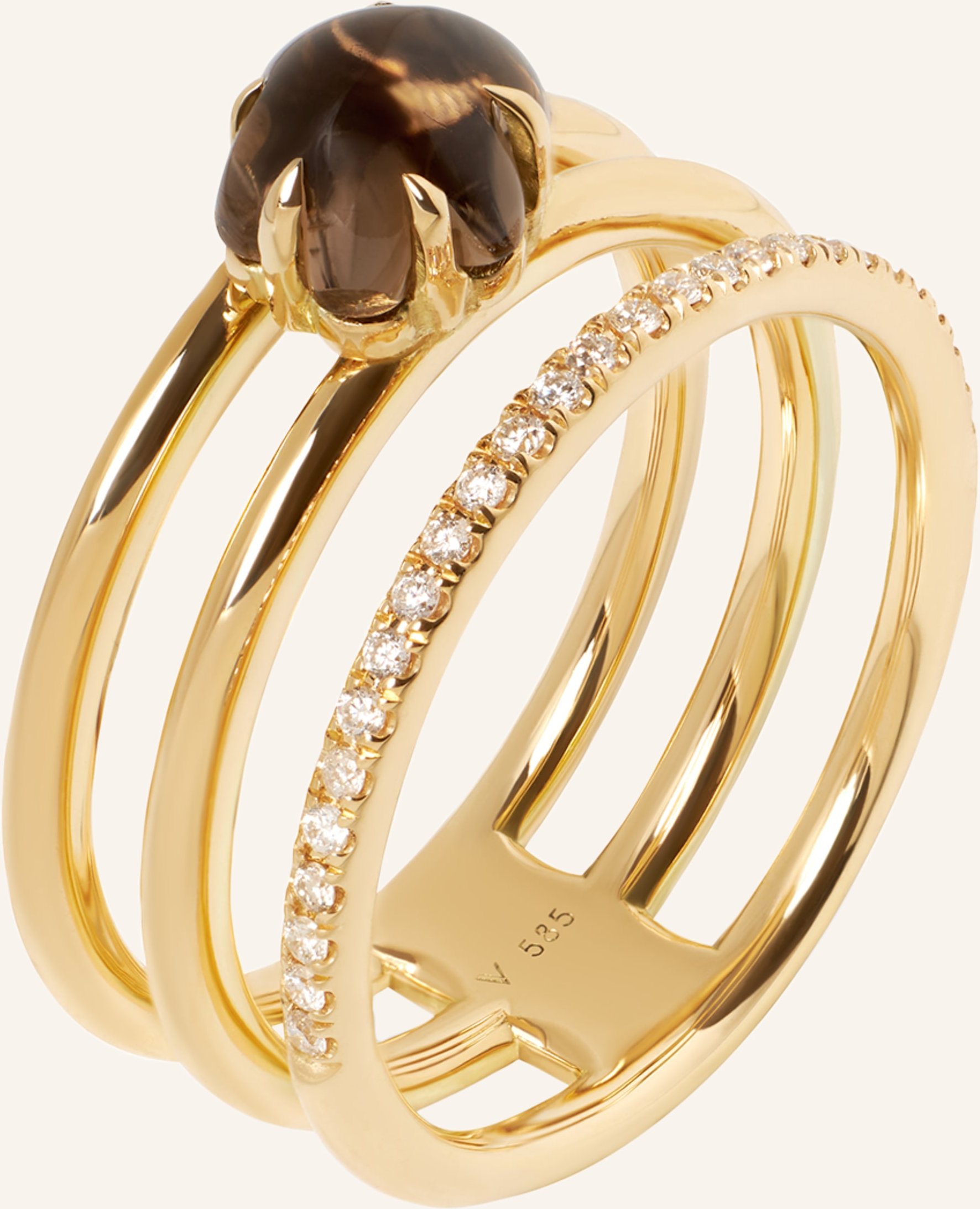 Vieri Ring Wolke Rauchquarz Brillant Pavé Dreireihig gold