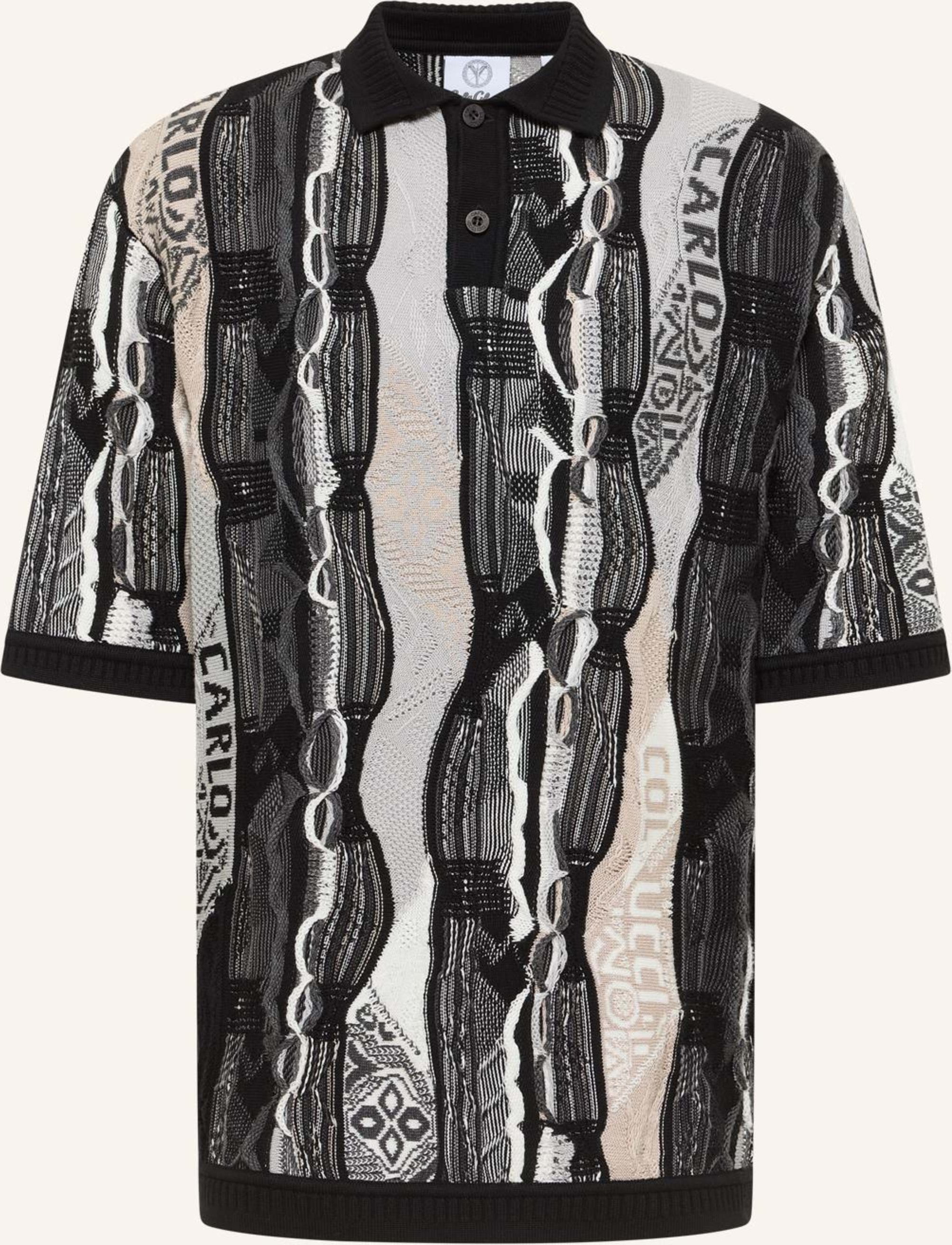 Carlo Colucci Oversize Strick Poloshirt - 3d Knit Erhard schwarz