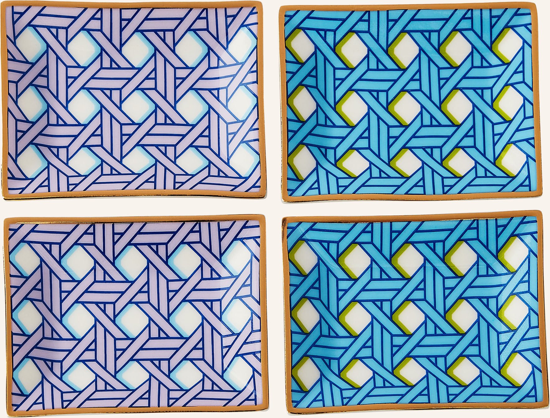 Jonathan Adler 4er-Set Schalen Basketweave blau