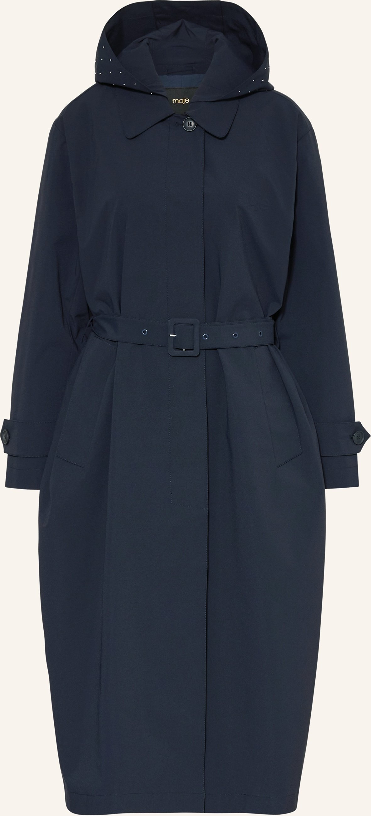 Maje Regenmantel Mit Abnehmbarer Kapuze Und Schmucksteinen blau