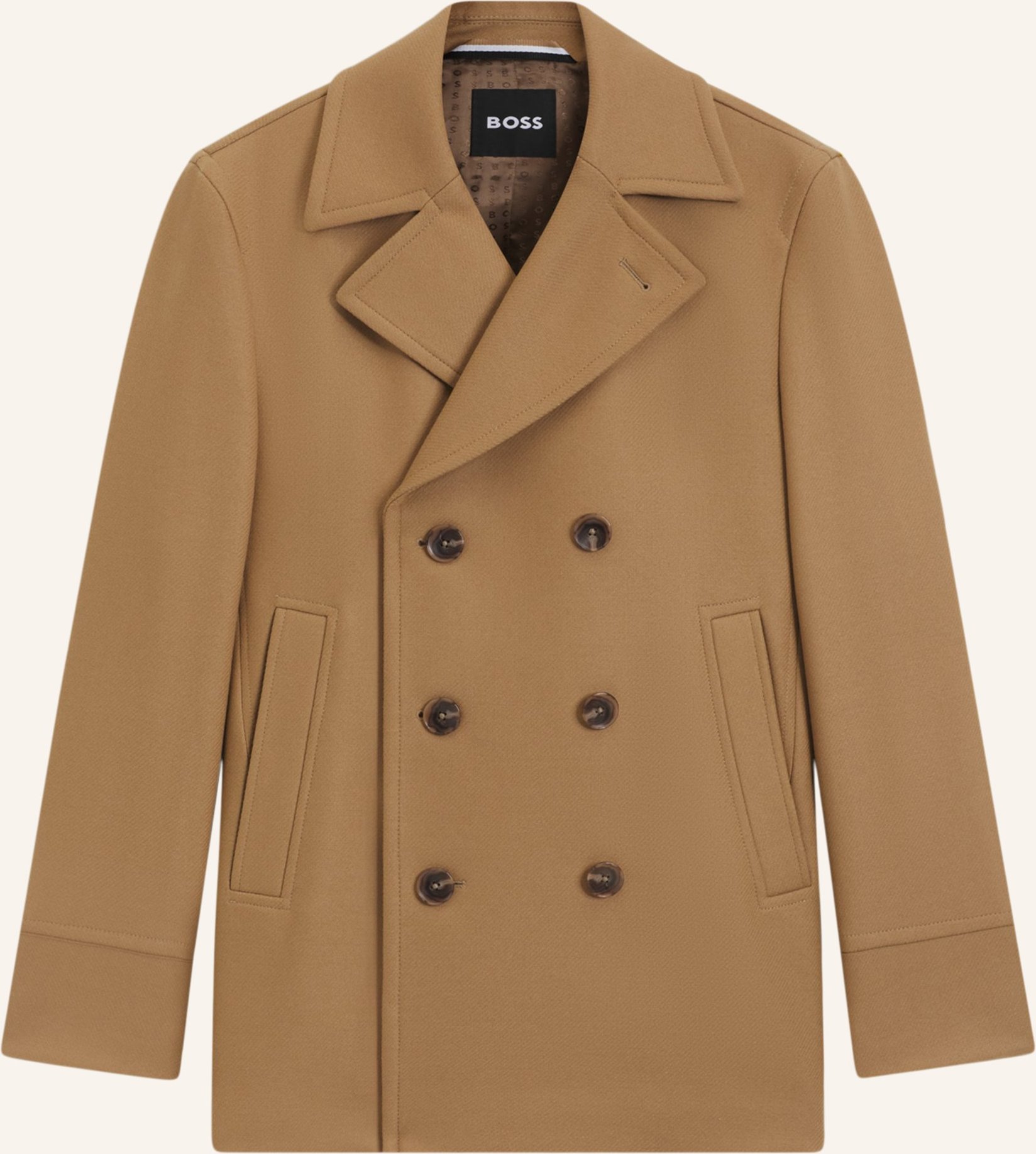 Thumbnail - Boss Klassischer Mantel H-Hyde-Pcoat-234 Slim Fit beige