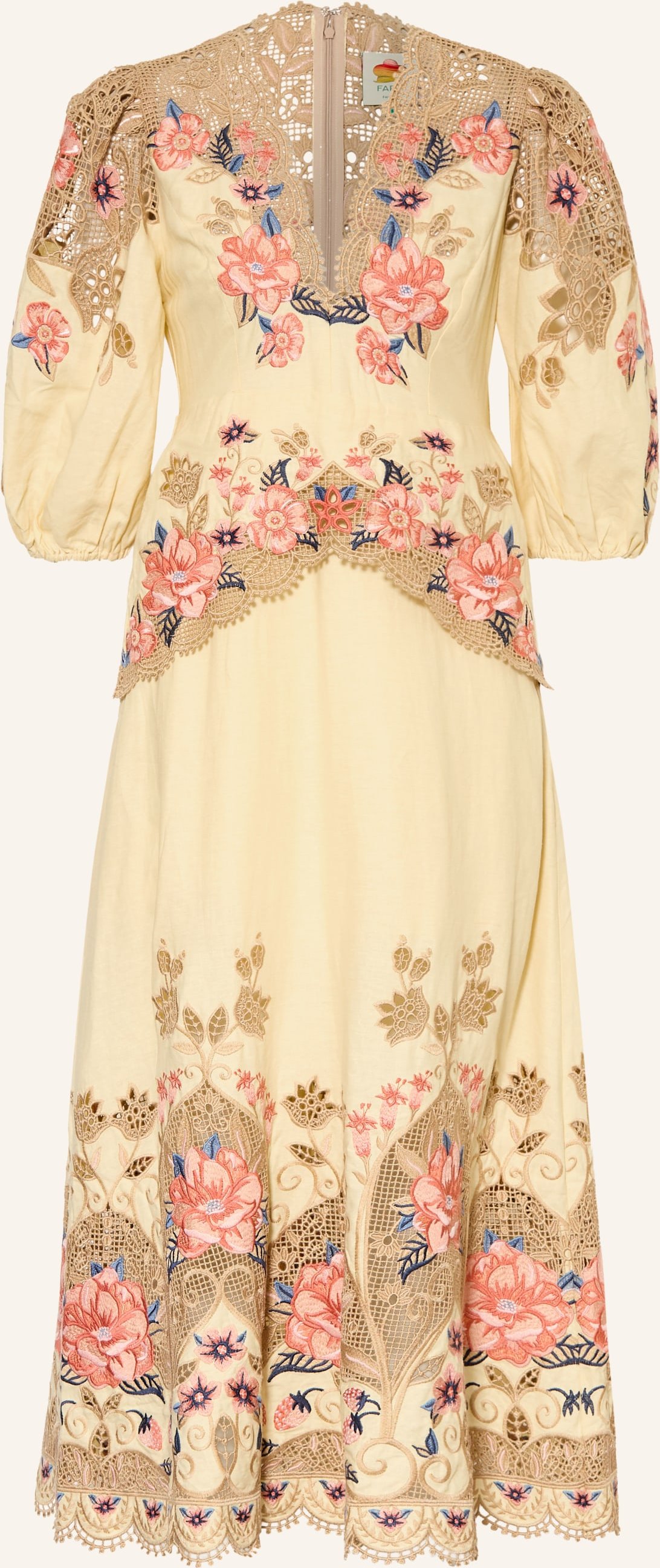 Farm Rio Kleid Mit Leinen Und Lochspitze beige