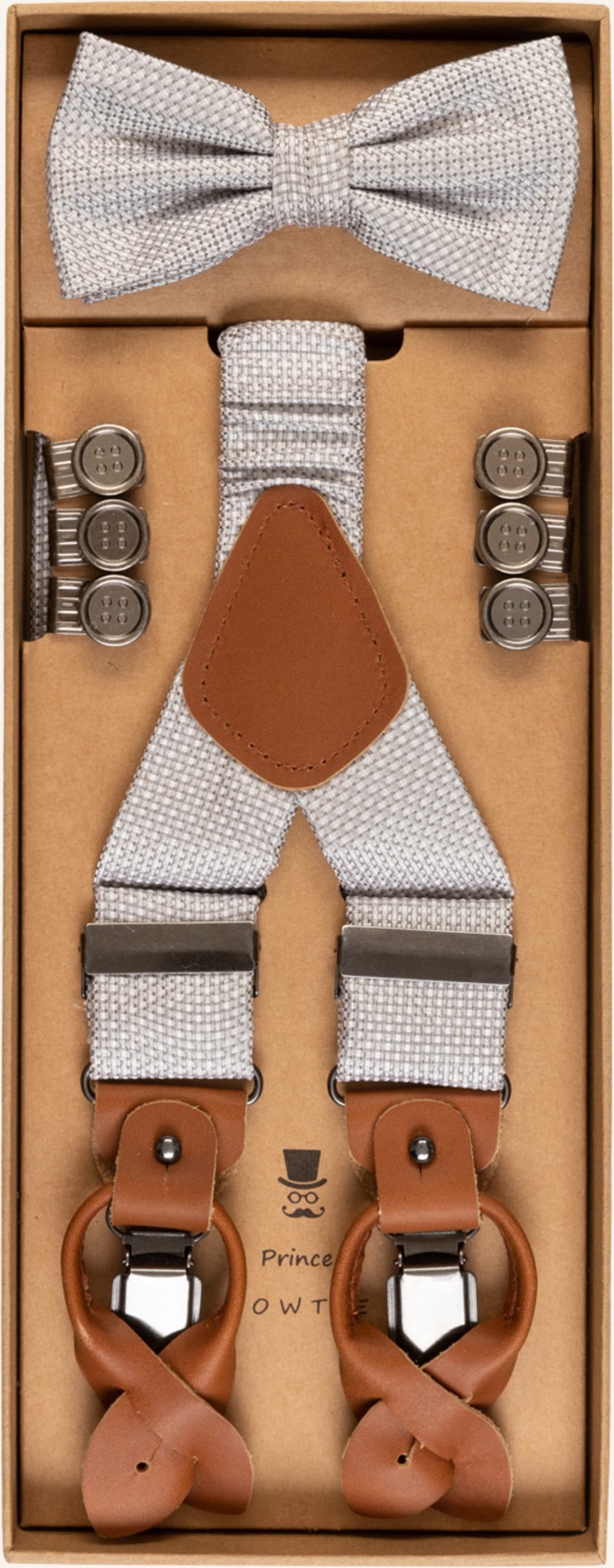 Prince Bowtie Set: Hosenträger Und Fliege silber